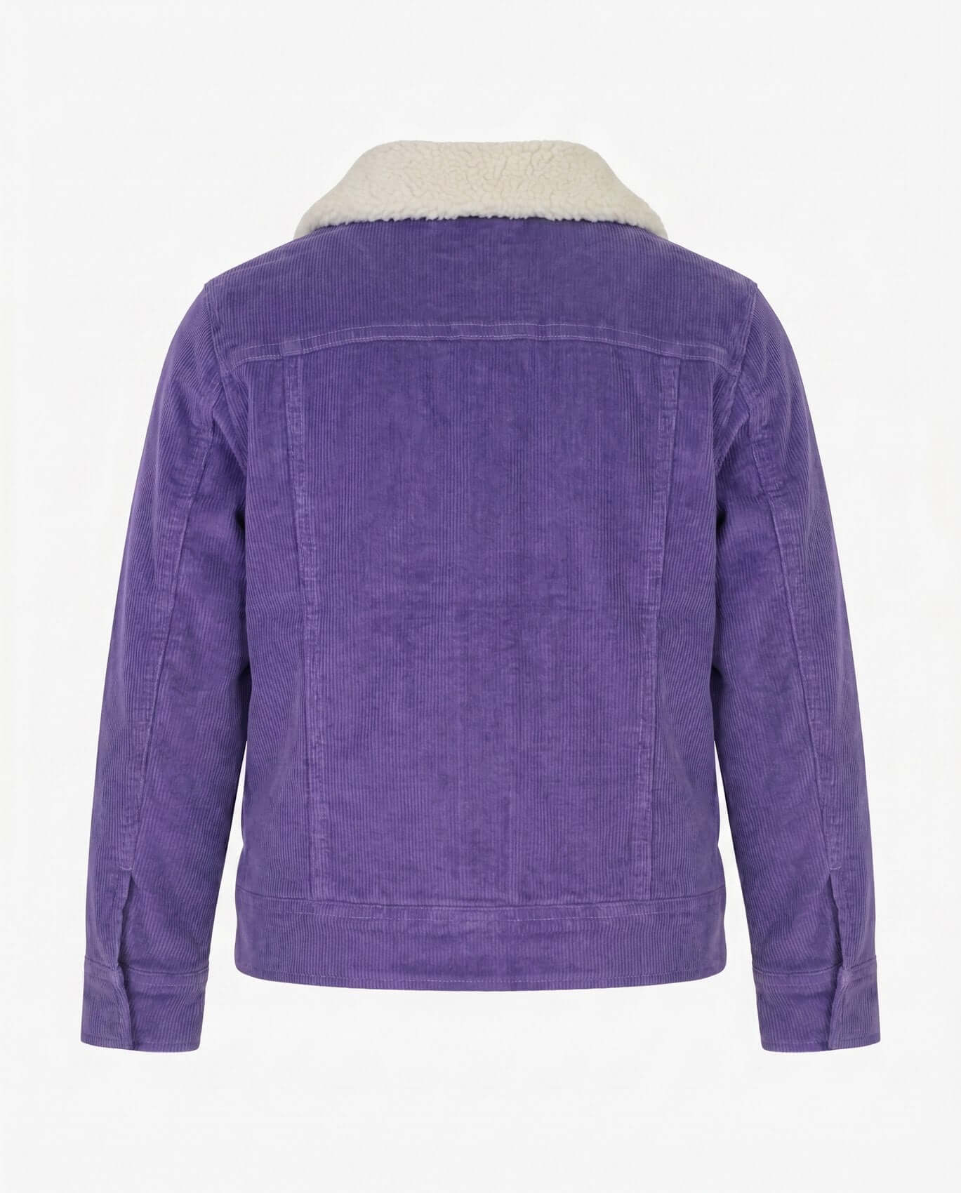 Purple jacket with a white collar on a white background