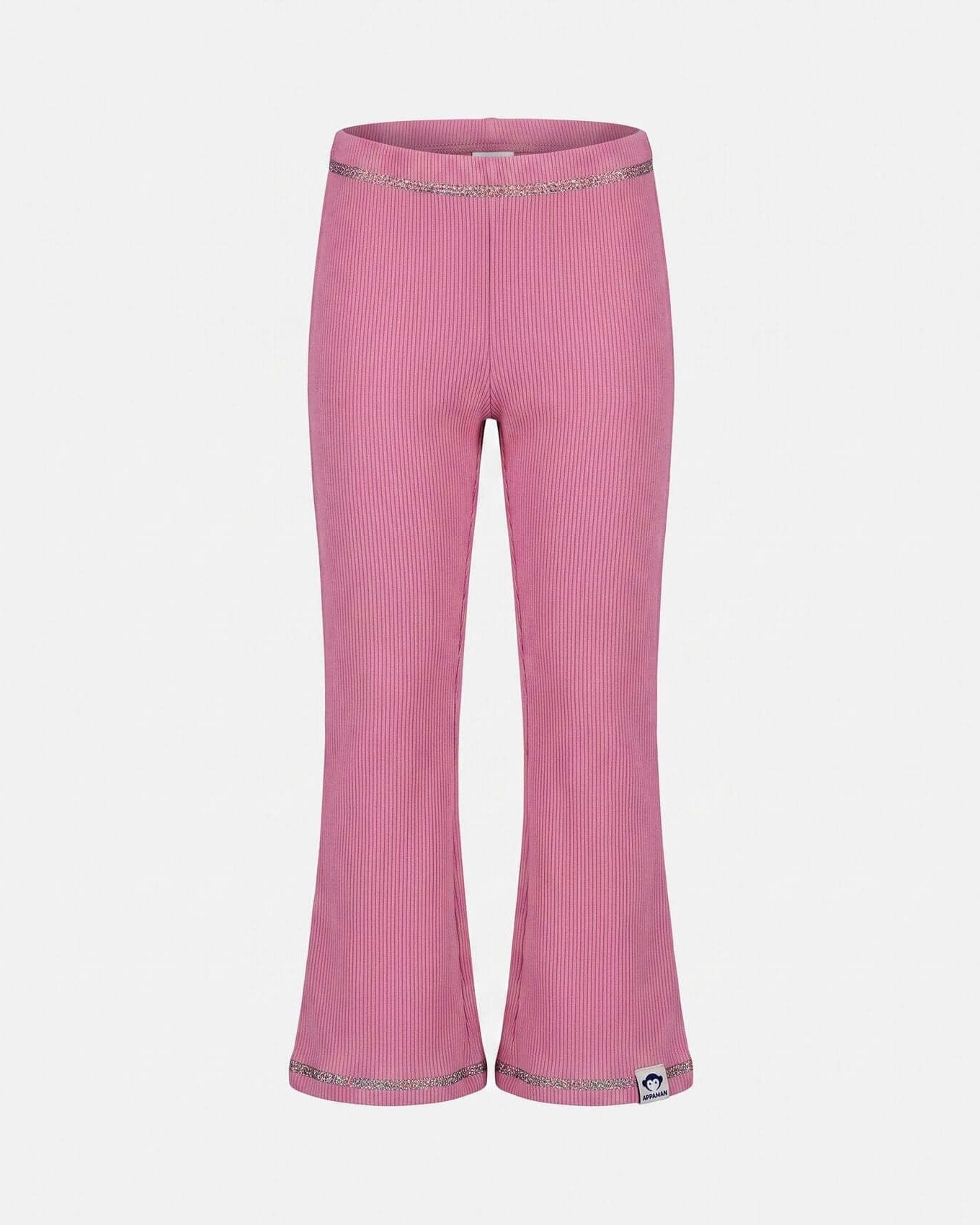 Pink ribbed pants on a light gray background