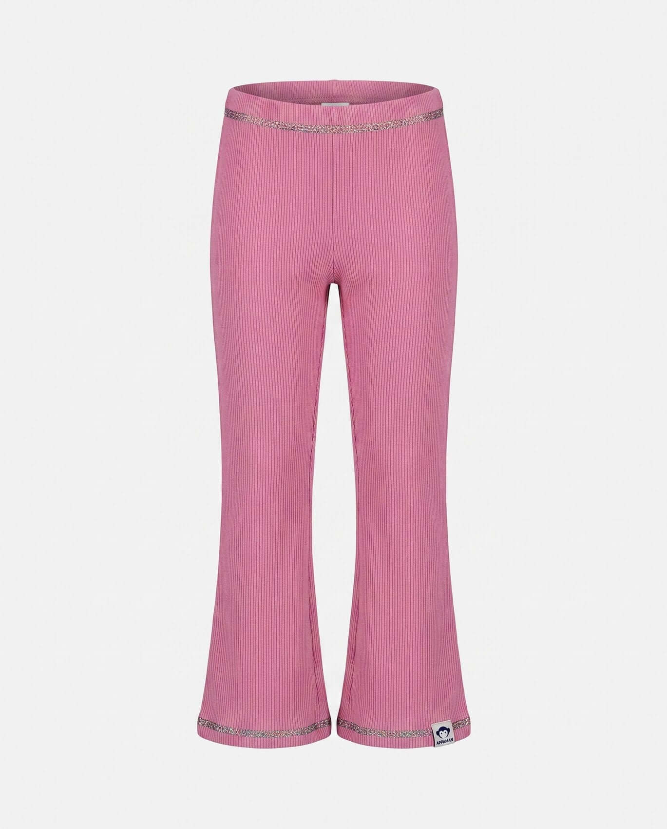 Pink ribbed pants on a light gray background