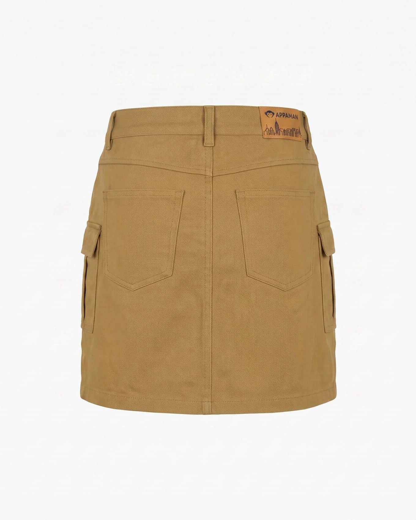 Brown skirt with multiple pockets on a white background