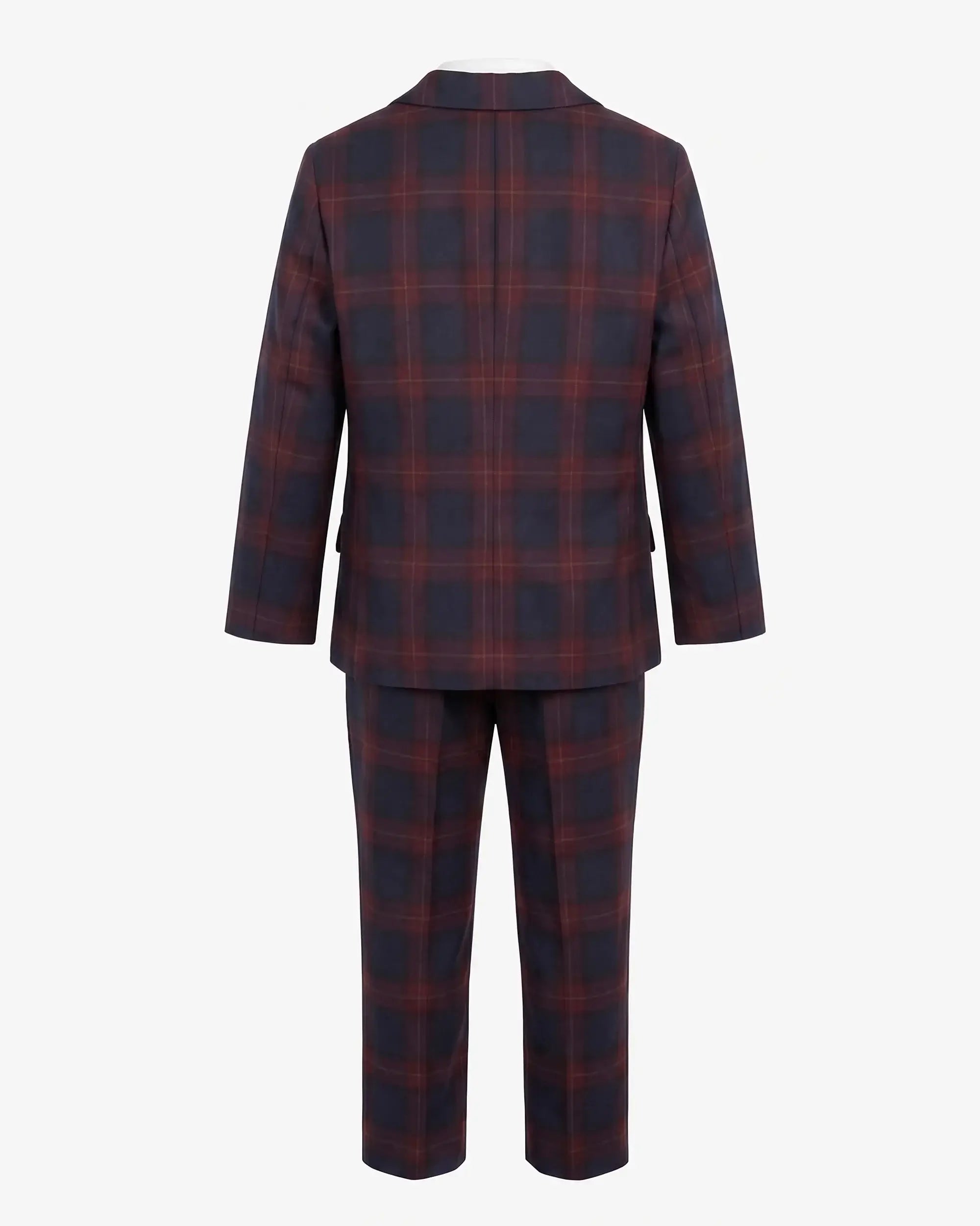 Navy/Cranberry Plaid Stretchy Mod Suit — back