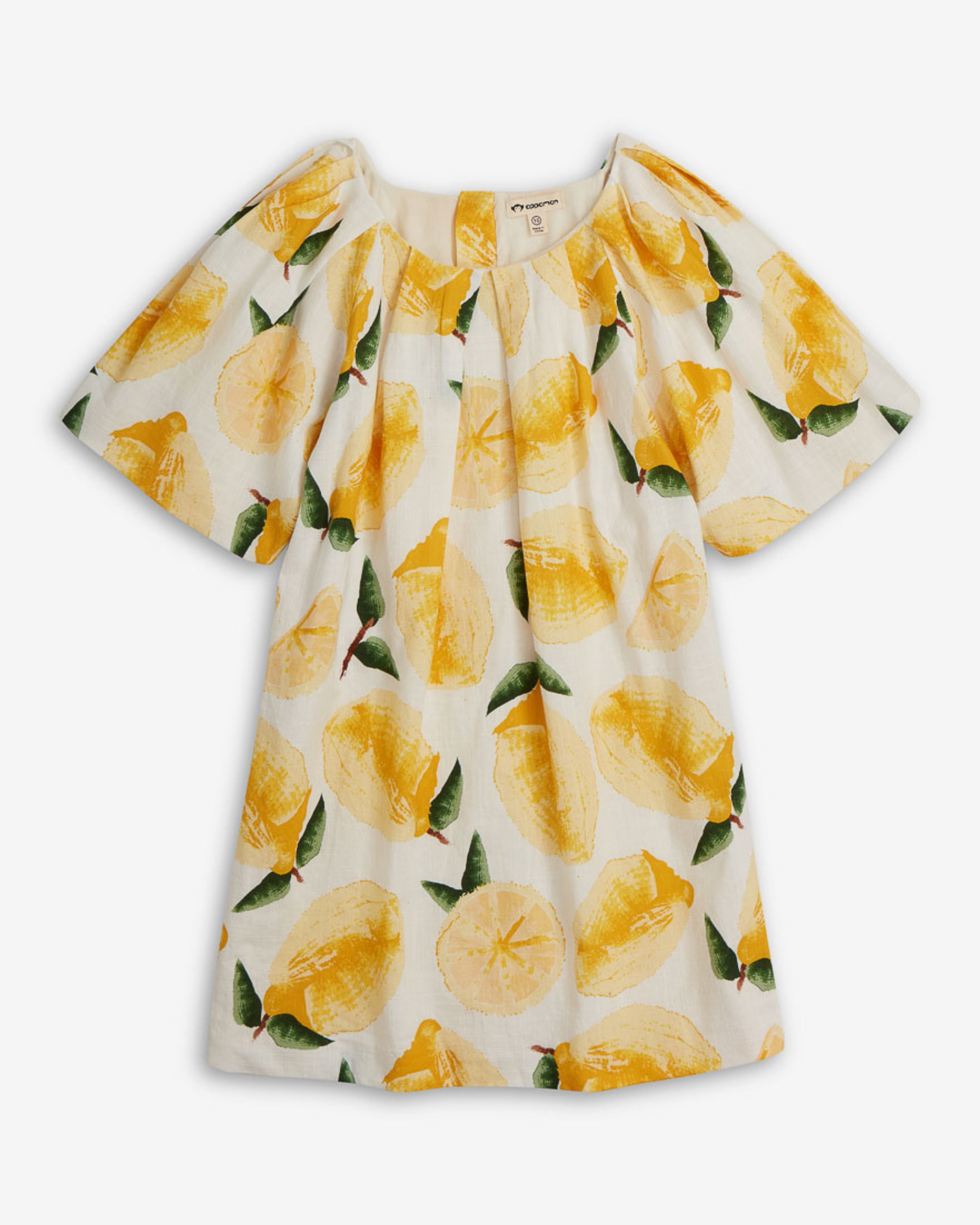 Lemons Puff Dress featuring a cheerful lemon print and puff sleeves, perfect for sunny days.