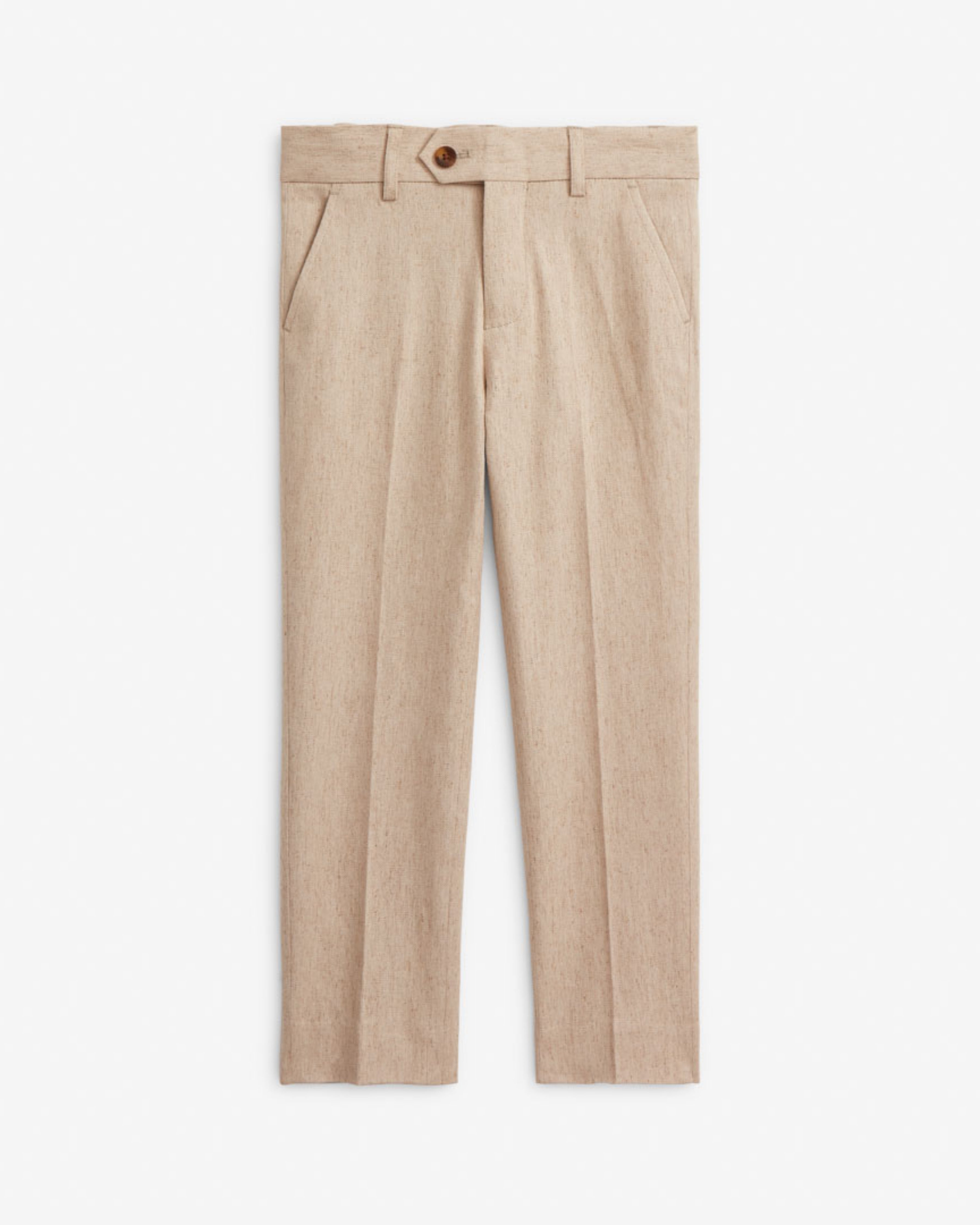 Linen Parchment Stretchy Mod Suit boys pants with adjustable waist and classic pockets.