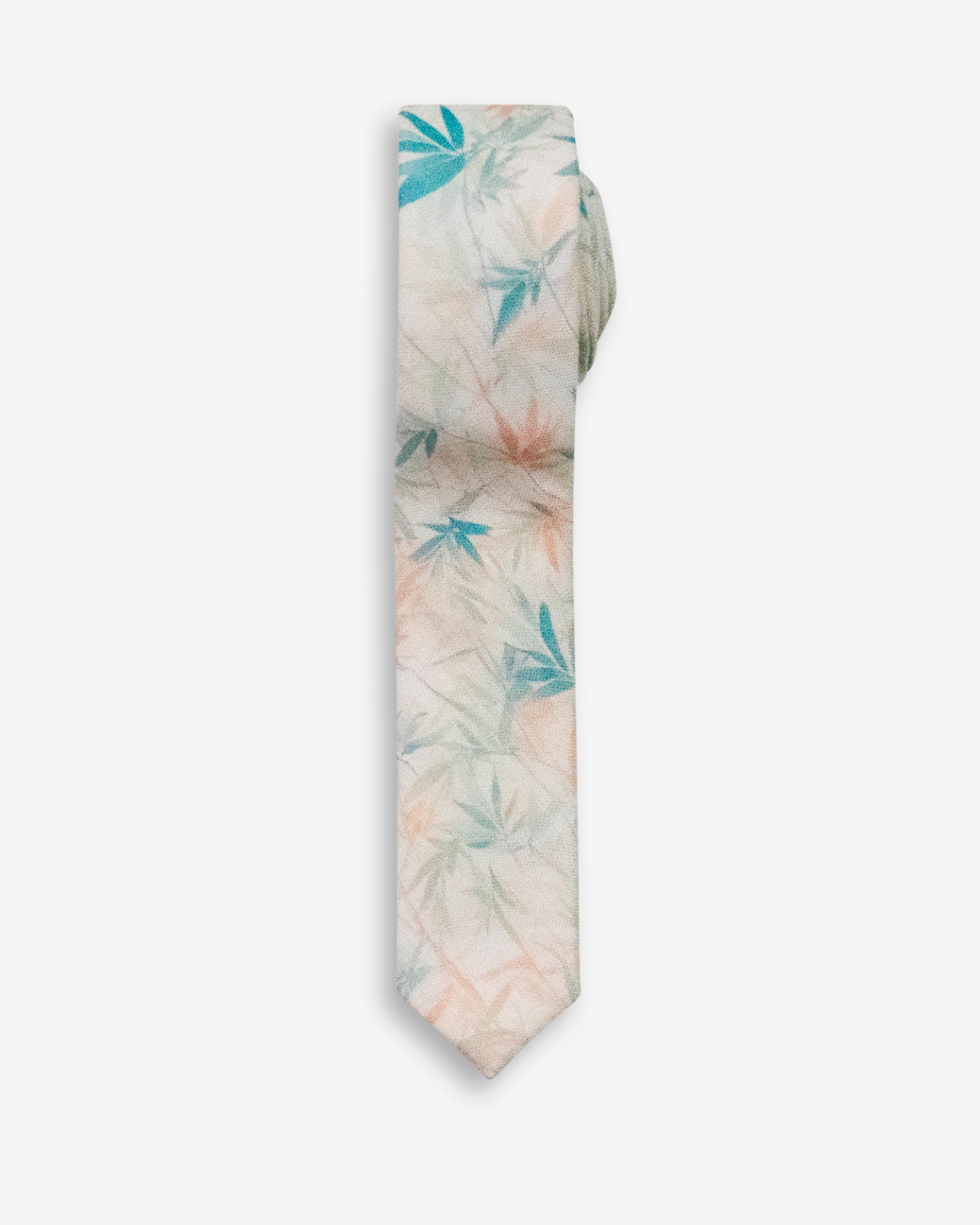 Linen Spring Bamboo Tie featuring a colorful leaf pattern, perfect for boys' formal wear in spring and summer.