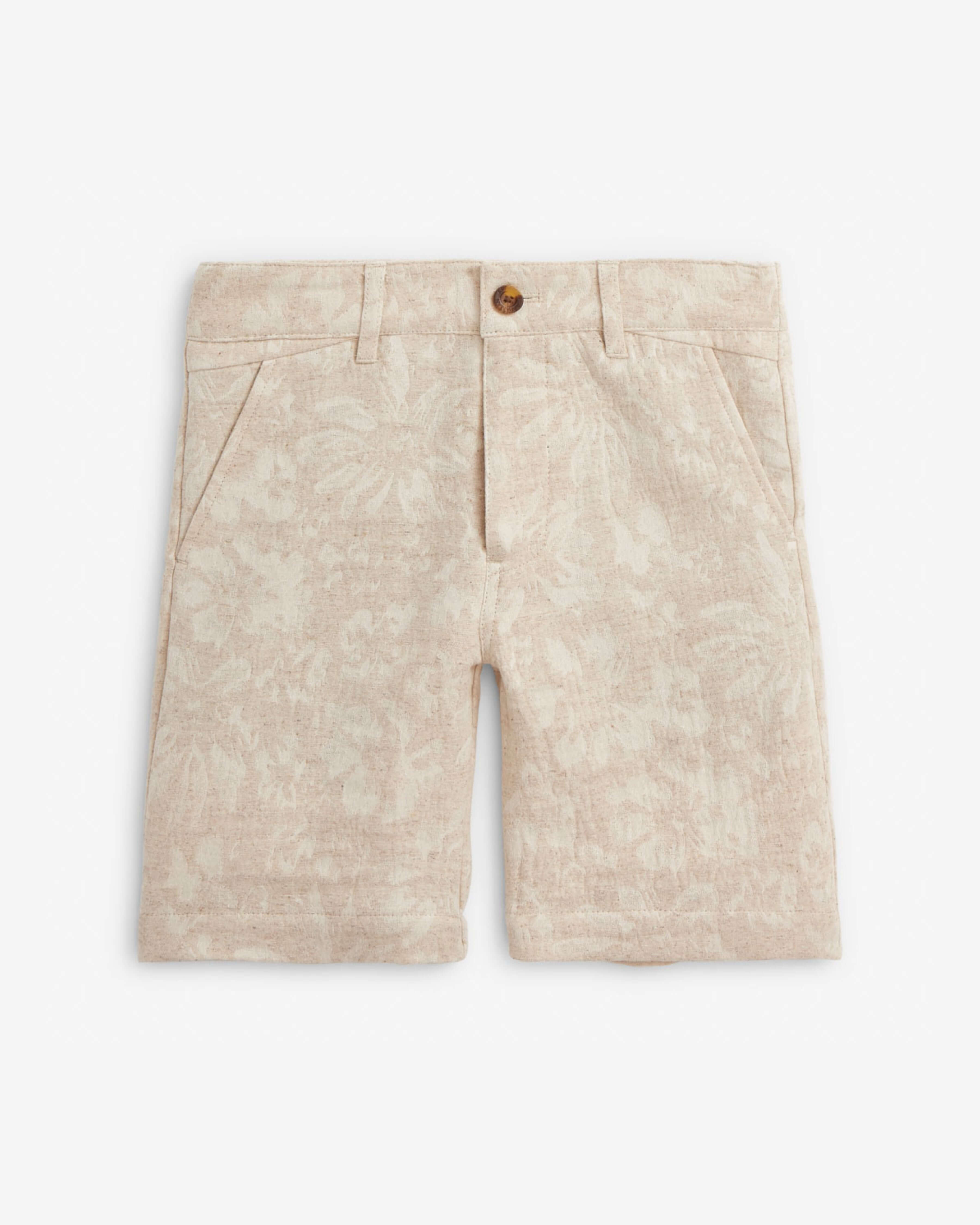 Linen Ivory Garden Trouser Short in textured linen blend with floral print for spring and summer.