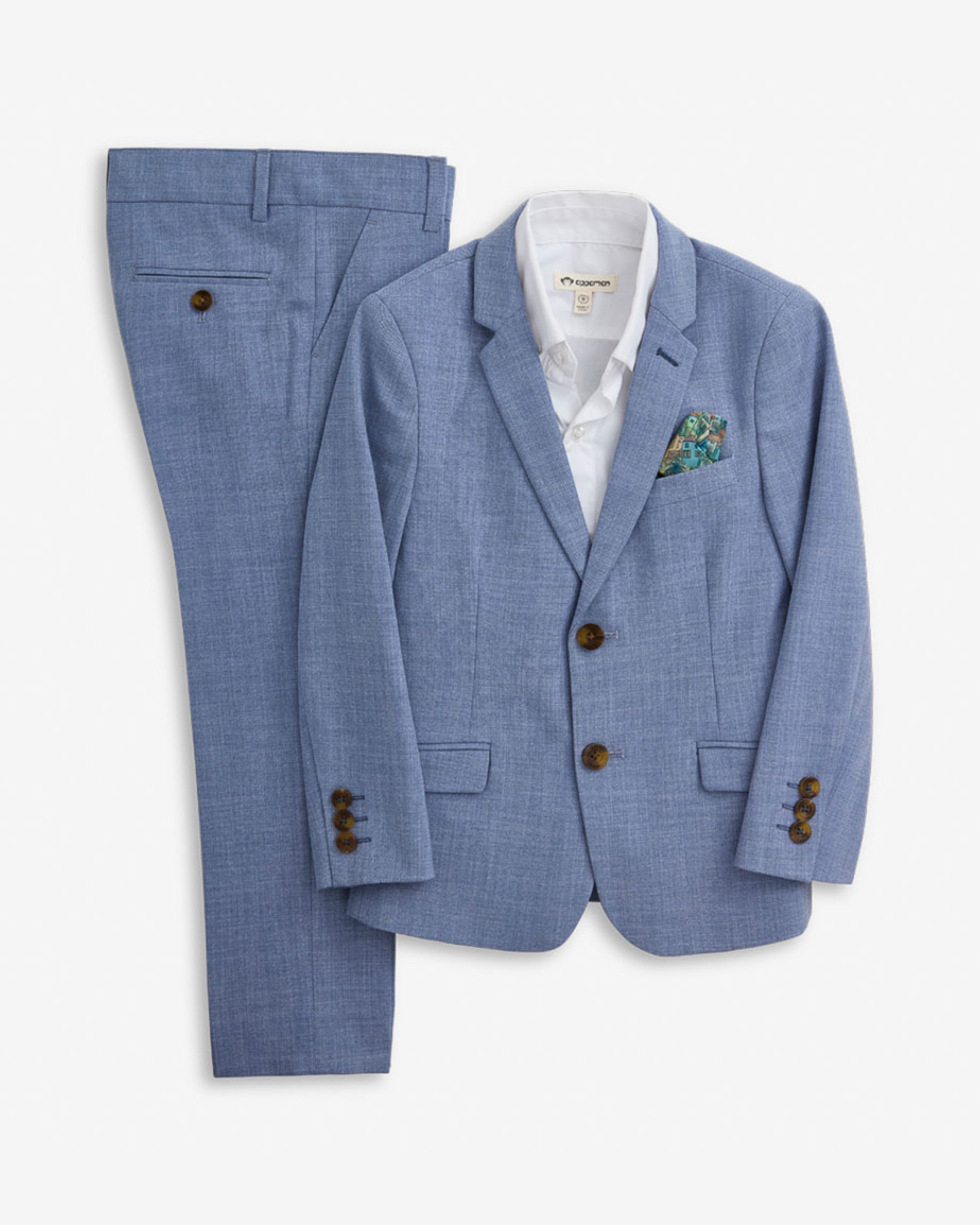 Pacific Blue Stretchy Mod Suit featuring a tailored jacket and skinny leg pants.