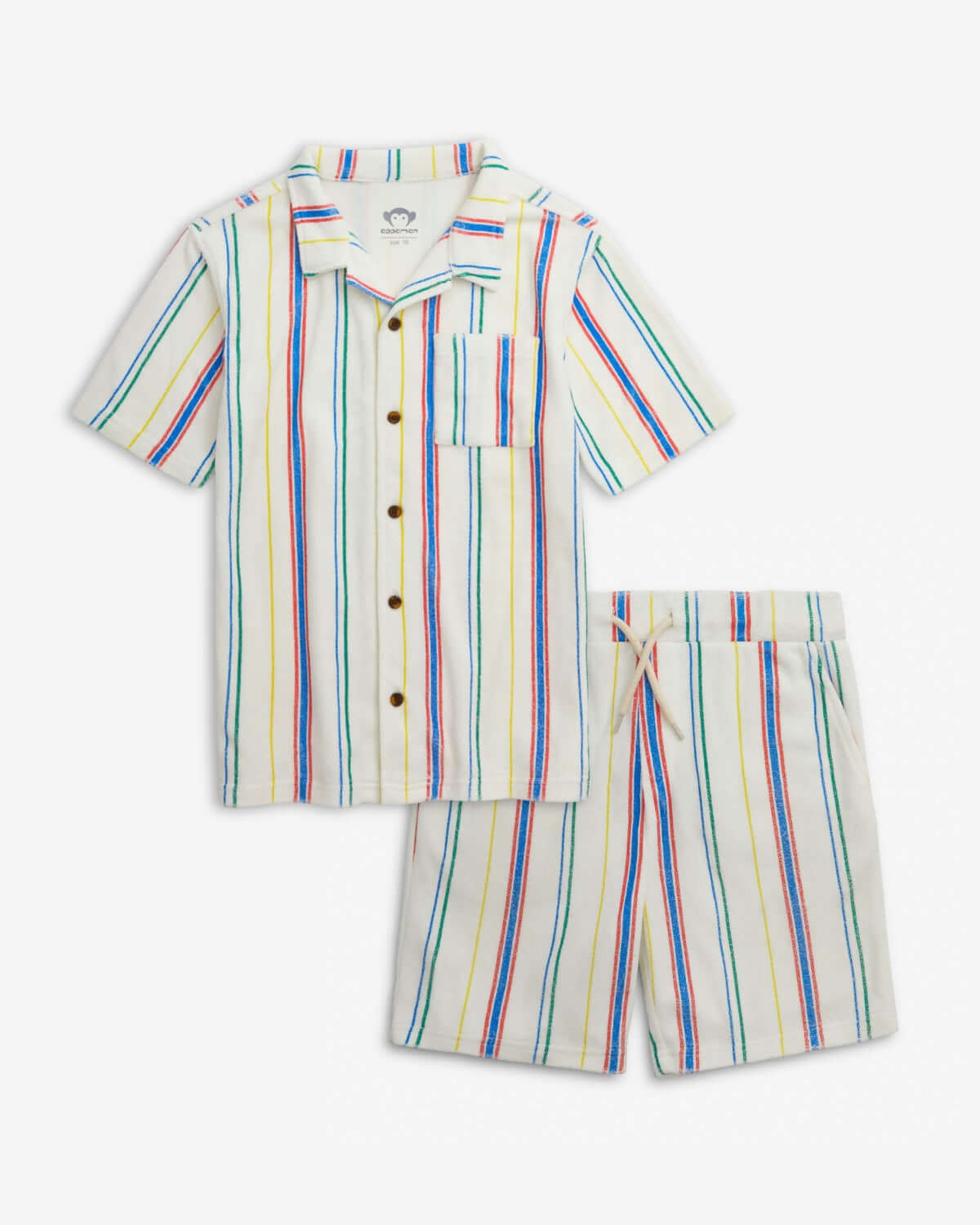 Striped shirt and shorts set on a white background