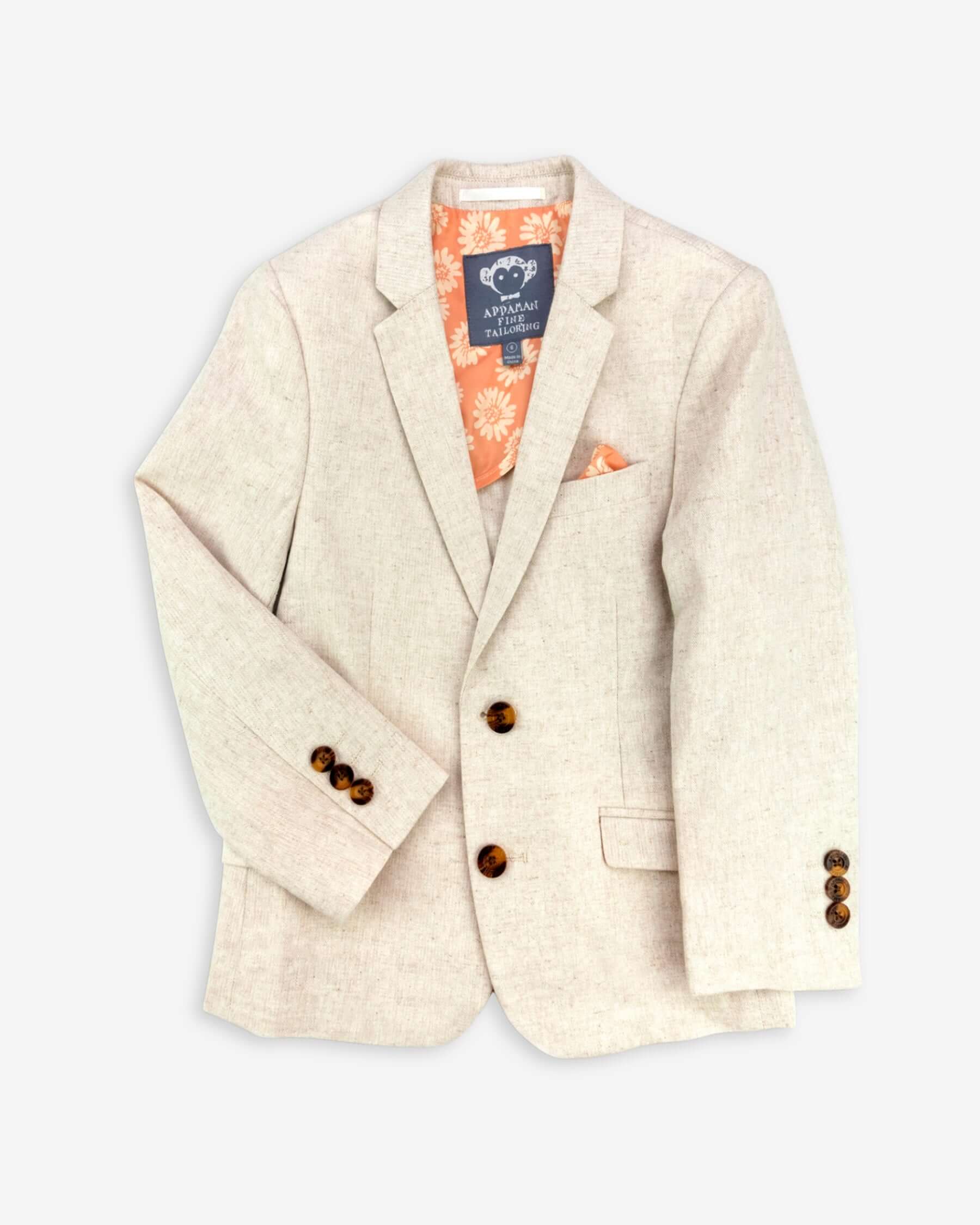 Papyrus Sports Jackets featuring a linen blend fabric, notch lapels, and faux side flap pockets.