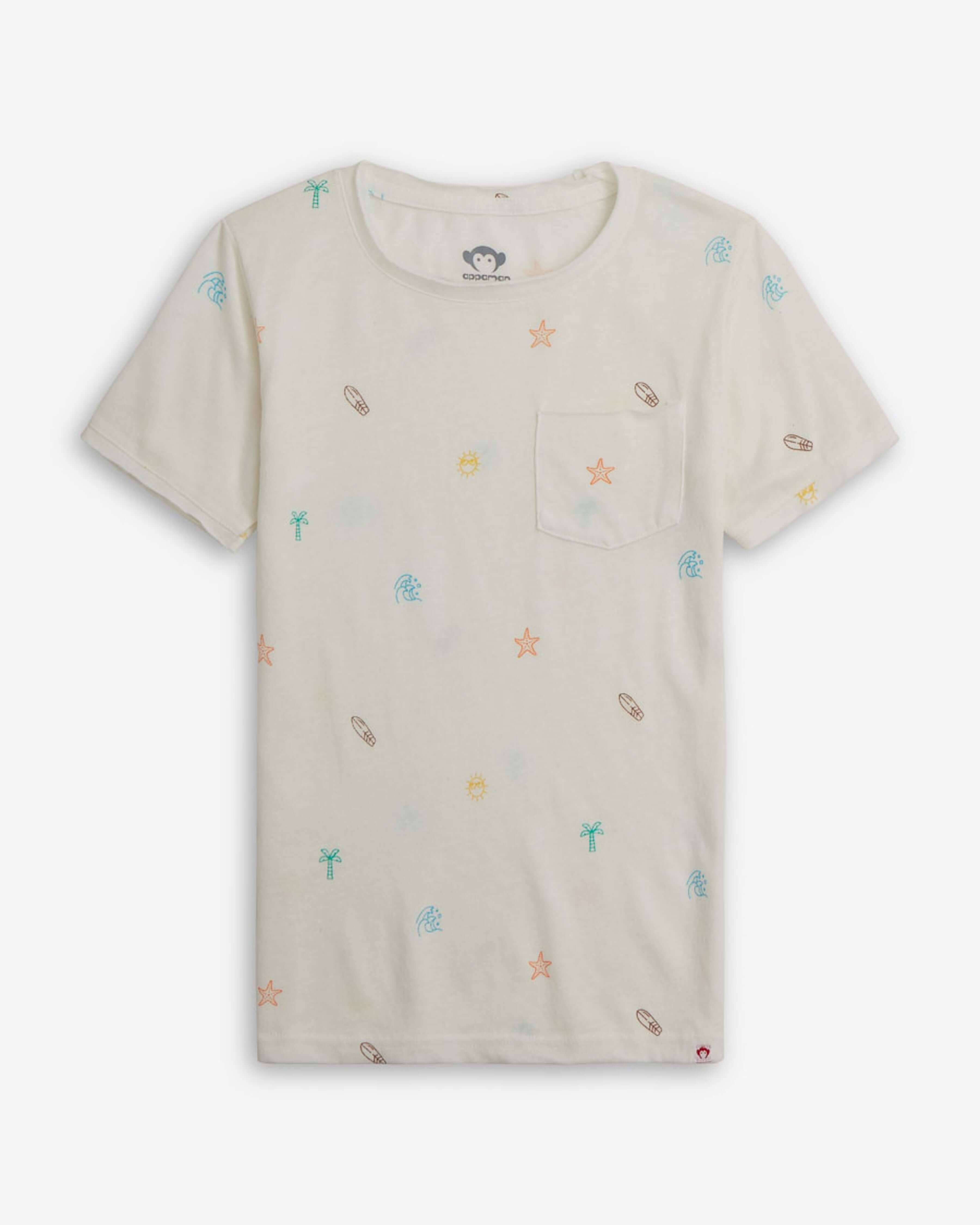 Playa White Concert Tee featuring a bold printed pattern and cool pocket detail for kids.