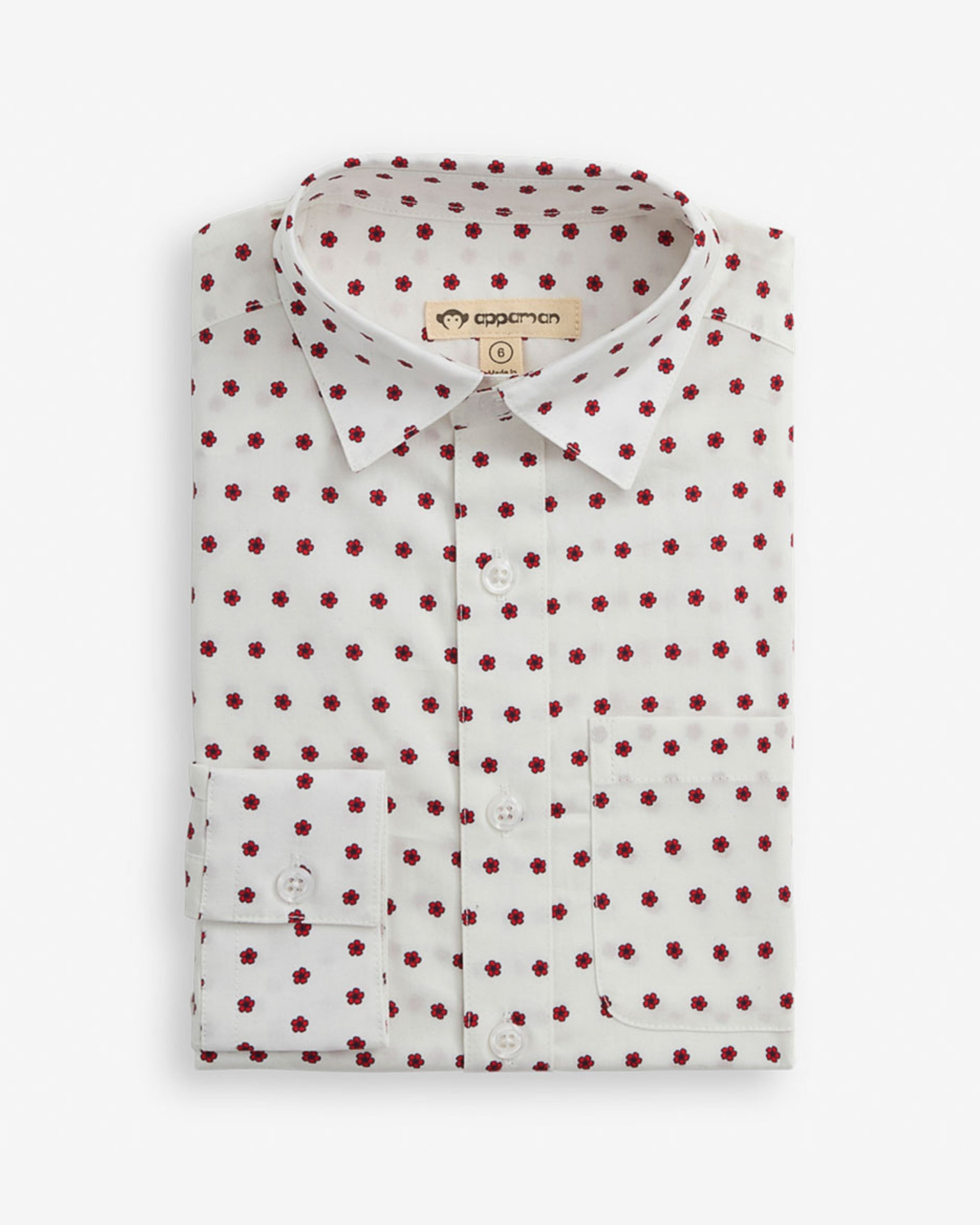 Red Hibiscus Standard Button Down Shirt showcasing vibrant hibiscus print on breathable cotton fabric.