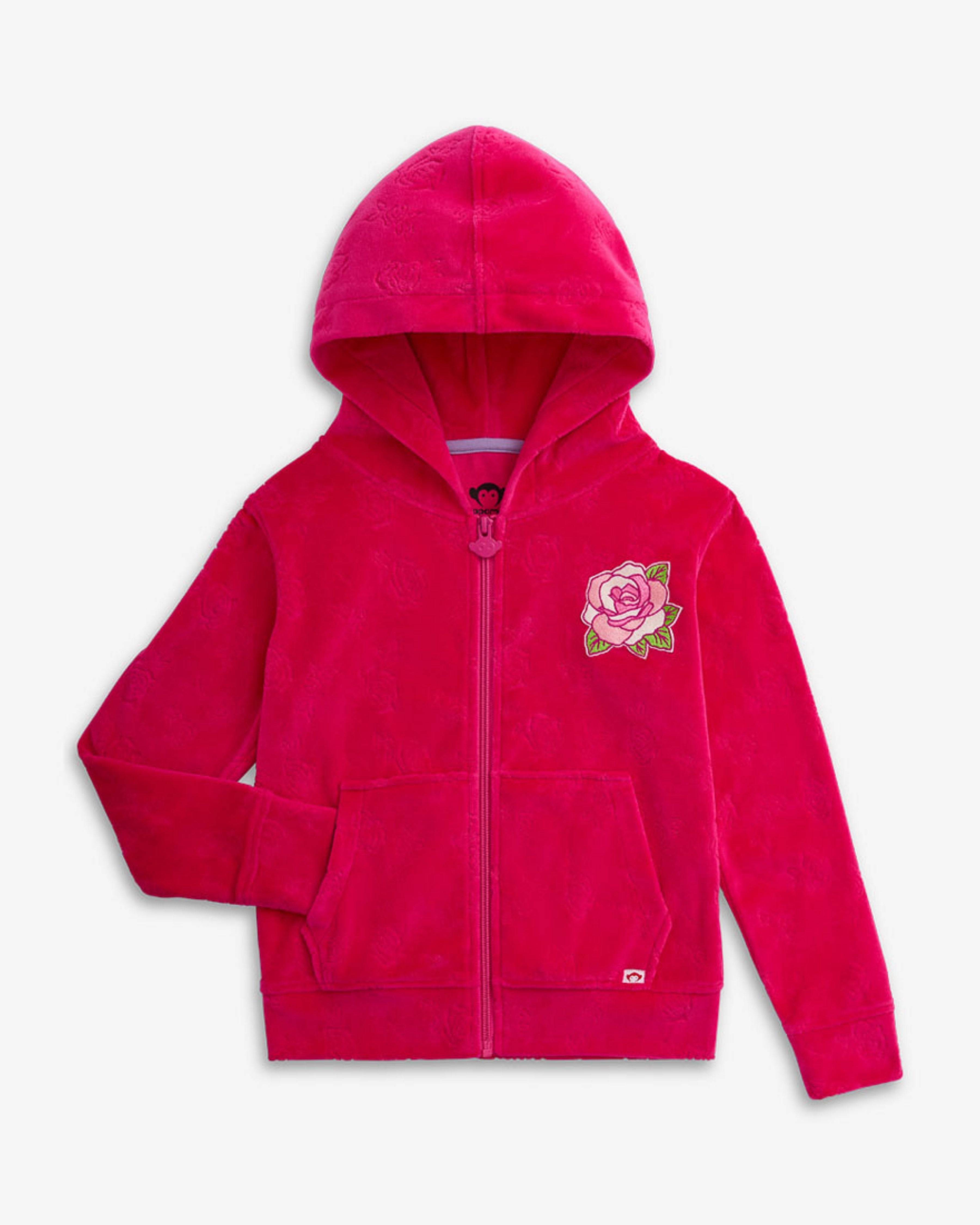 Rose Hoodie in vibrant pink with rose embroidery and a soft hood, perfect for cozy everyday wear.