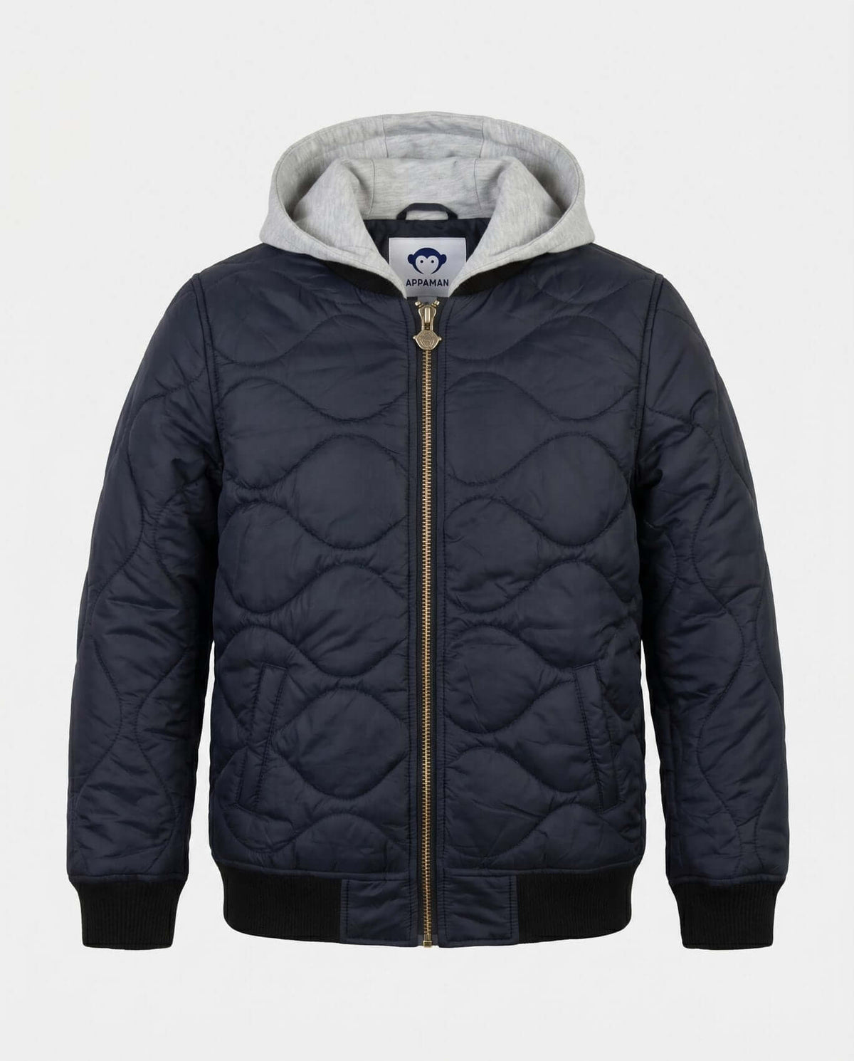 Black BX Bomber jacket from Appaman in black, featuring a hood and zipper closure for boys.