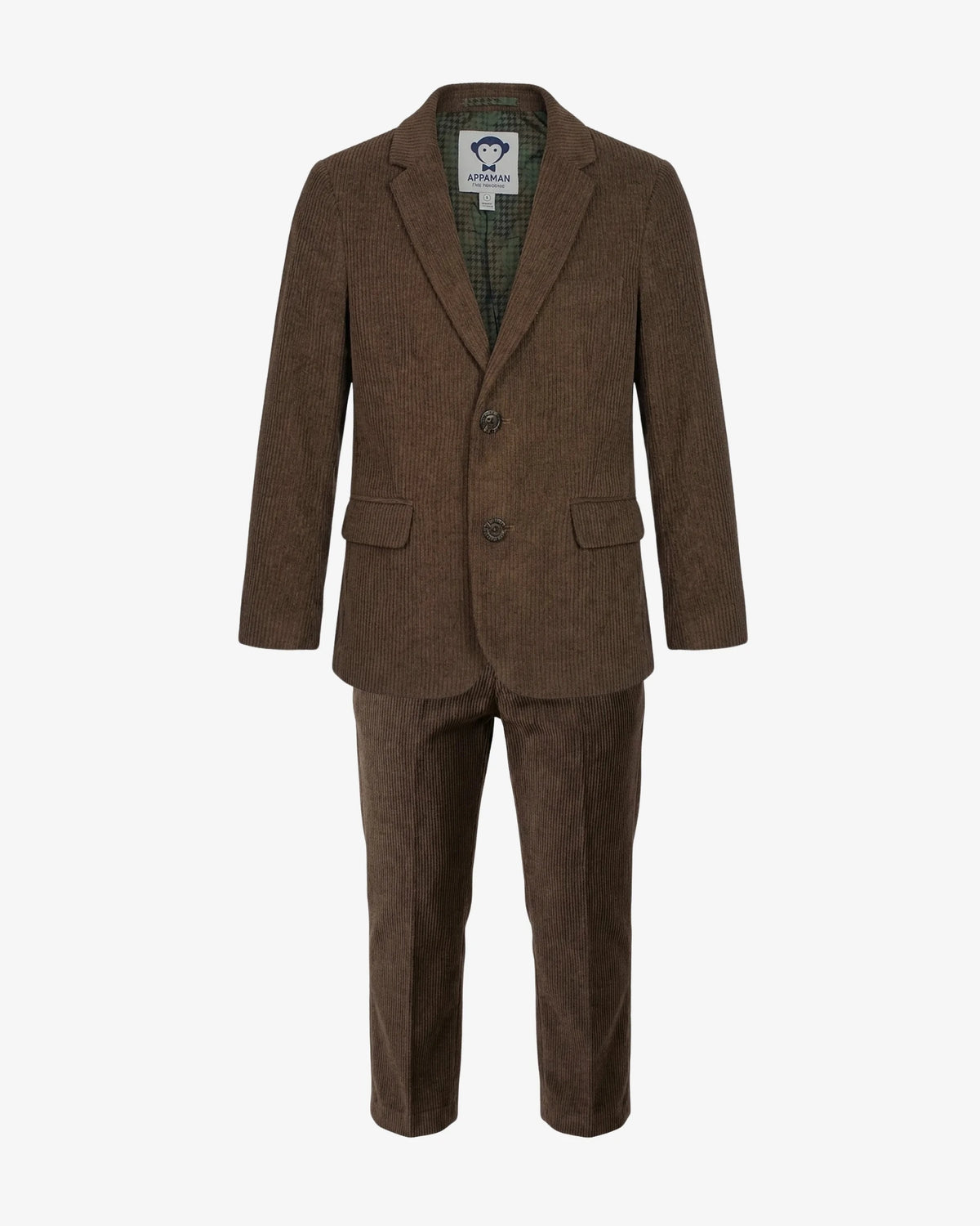 Appaman boys' corduroy suit brown, front view.