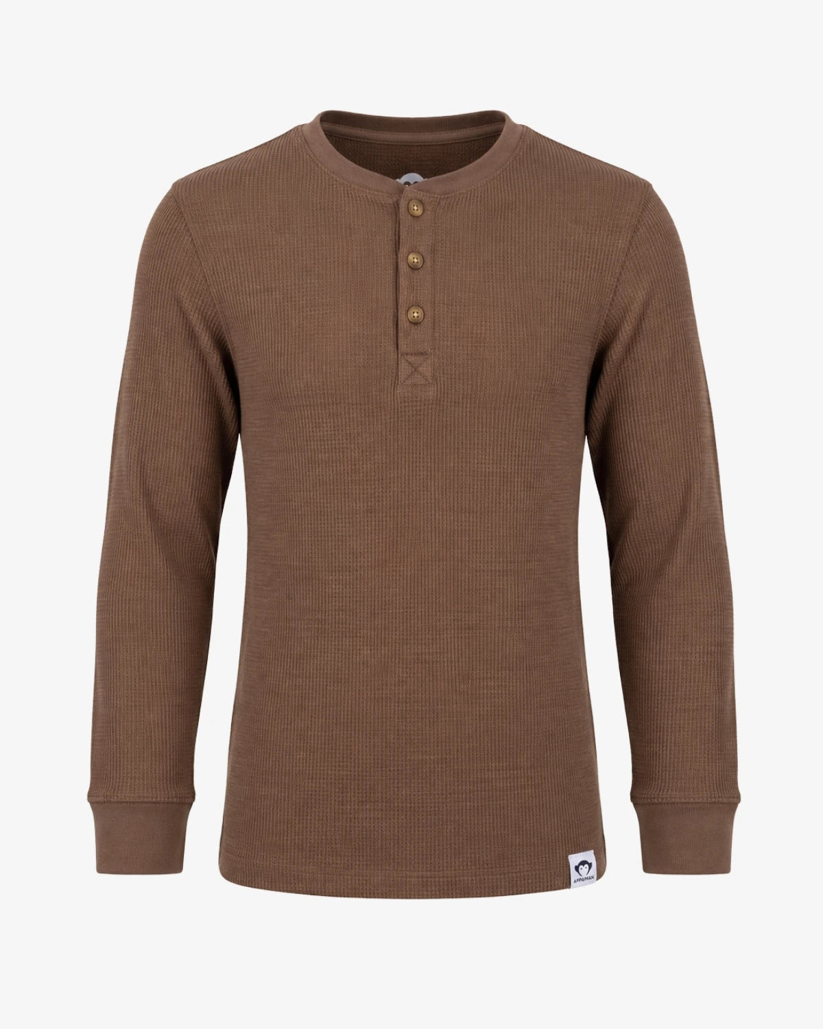 Appaman boys' waffle thermal henley brown, front view.