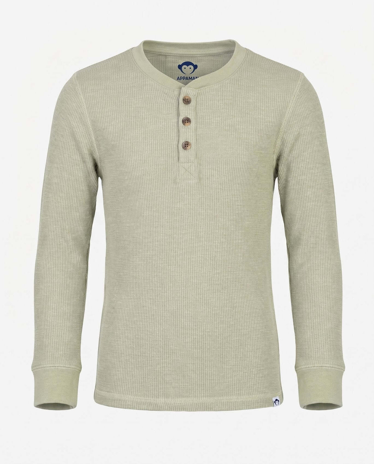 Cement Craftsman Thermal Henley by Appaman in a warm thermal waffle-knit with long sleeves and button placket.