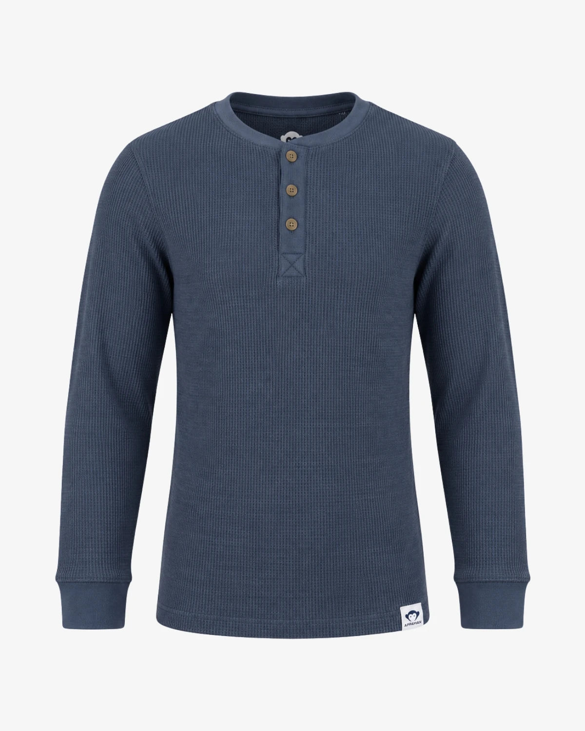 Appaman boys' waffle thermal henley navy, front view.