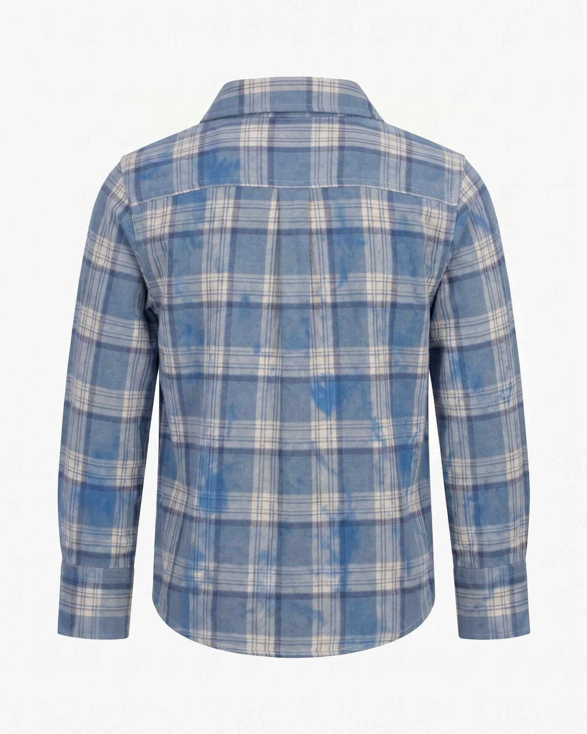 Back view of the Blue Dyed Plaid Flannel Shirt showcasing its classic plaid design and soft fabric.