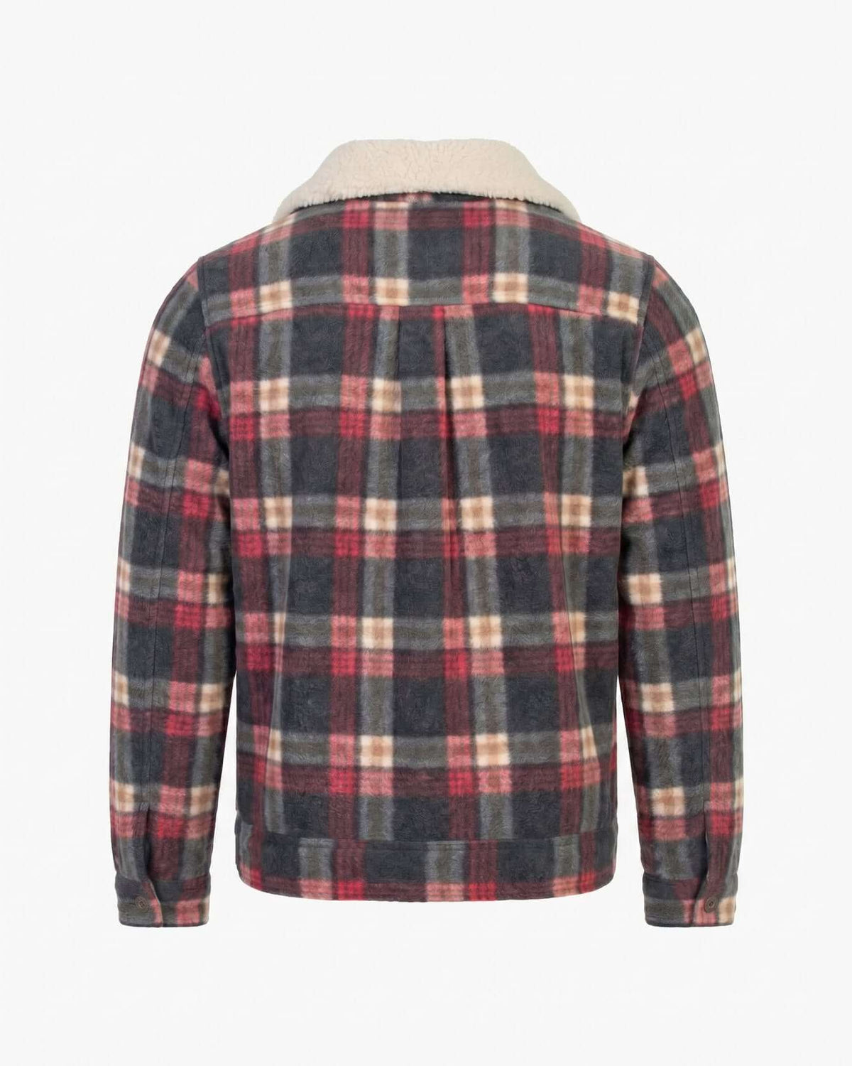 Back view of the Red Buffalo Heritage Jacket showcasing the iconic plaid design and soft sherpa lining.