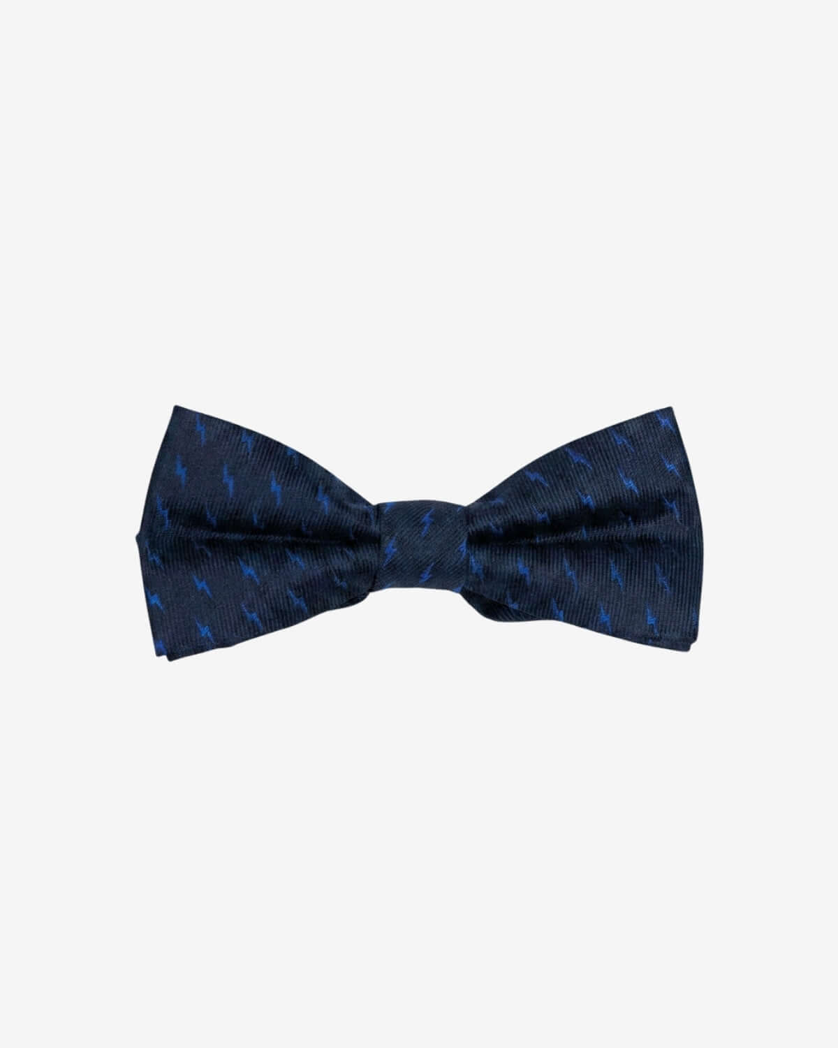 Navy blue bow tie with a subtle pattern on a light gray background
