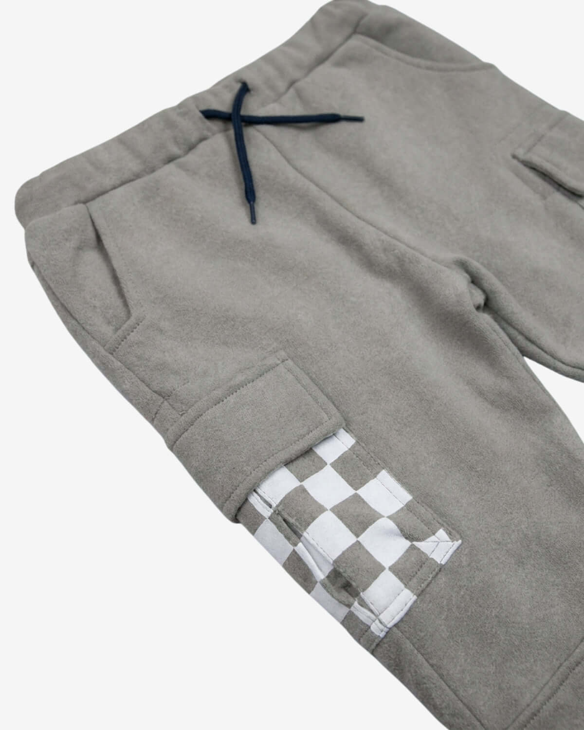 Gray sweatpants with a checkered pocket on a white background