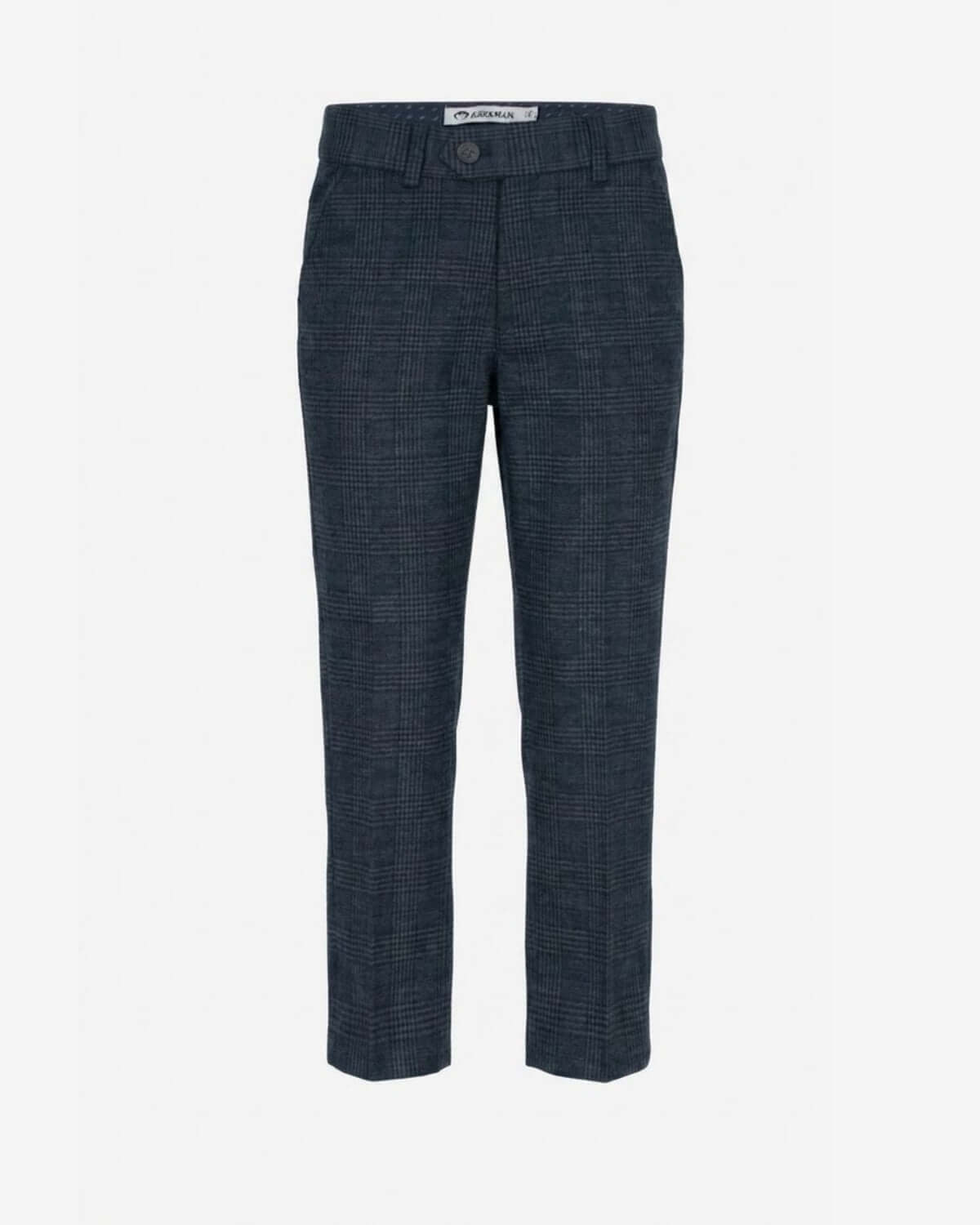Dark blue checkered pants on a white background