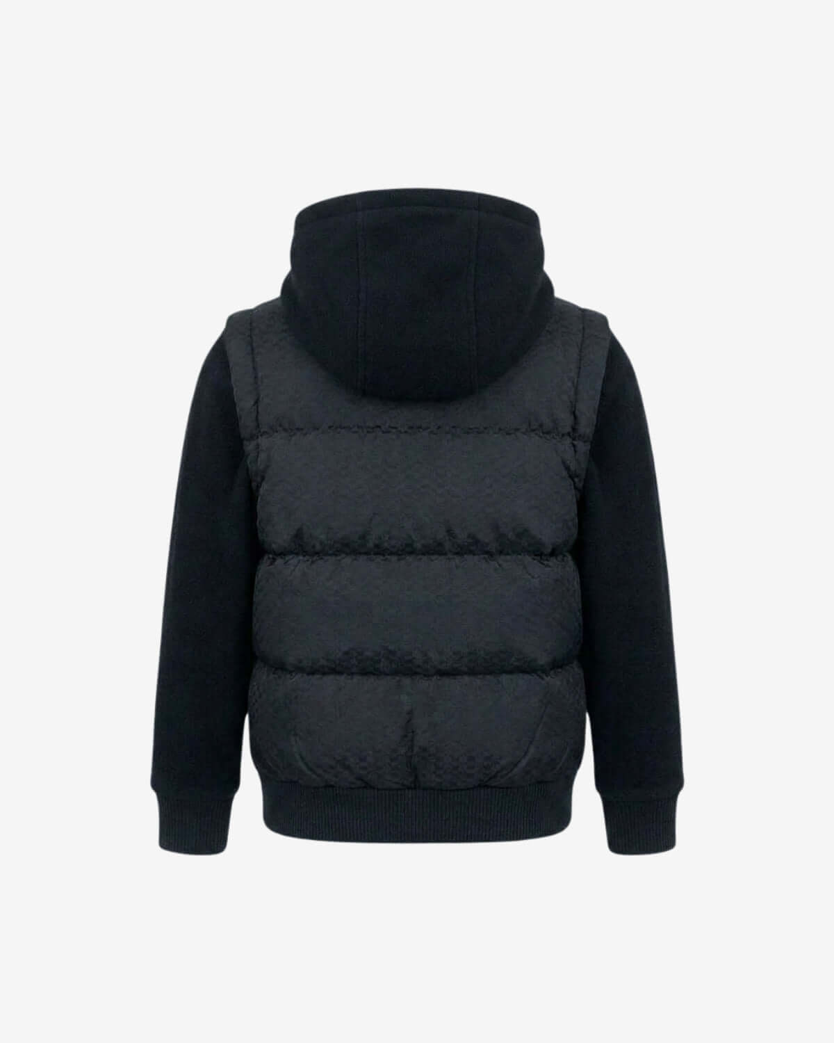 Quilted puffer body meets fleece sleeves in one sharp layered look. Built for cold days, styled for the streets.