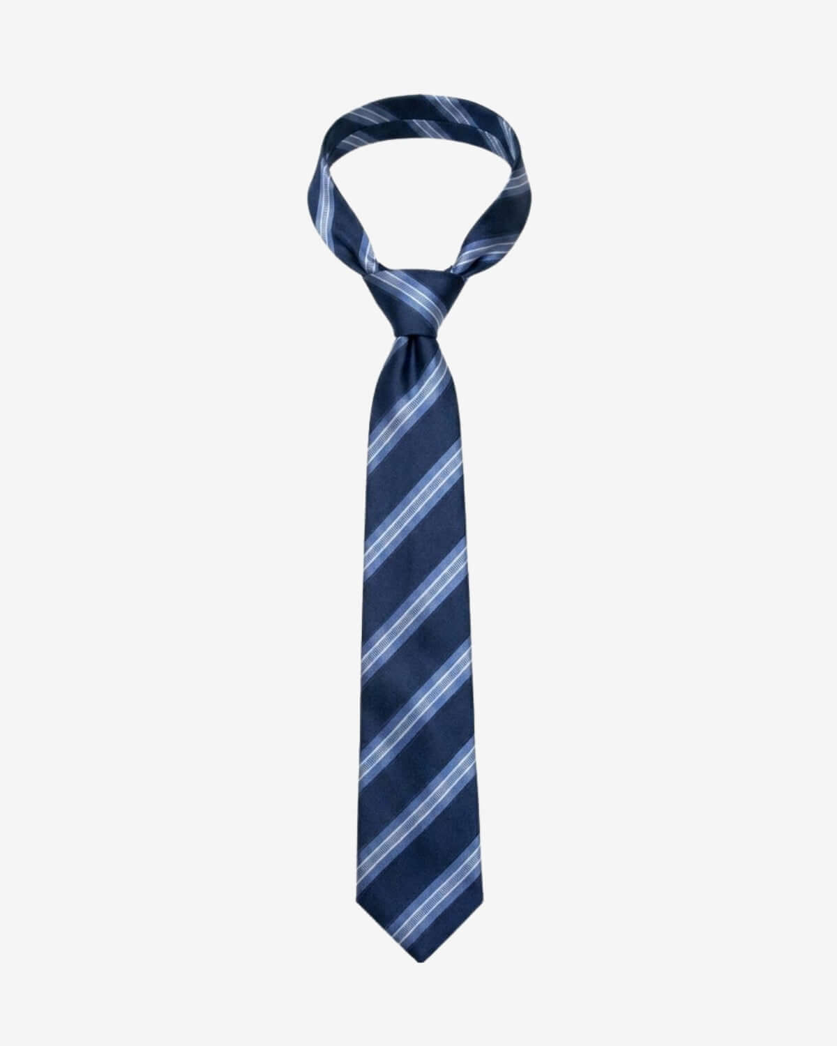 Blue striped tie on a white background