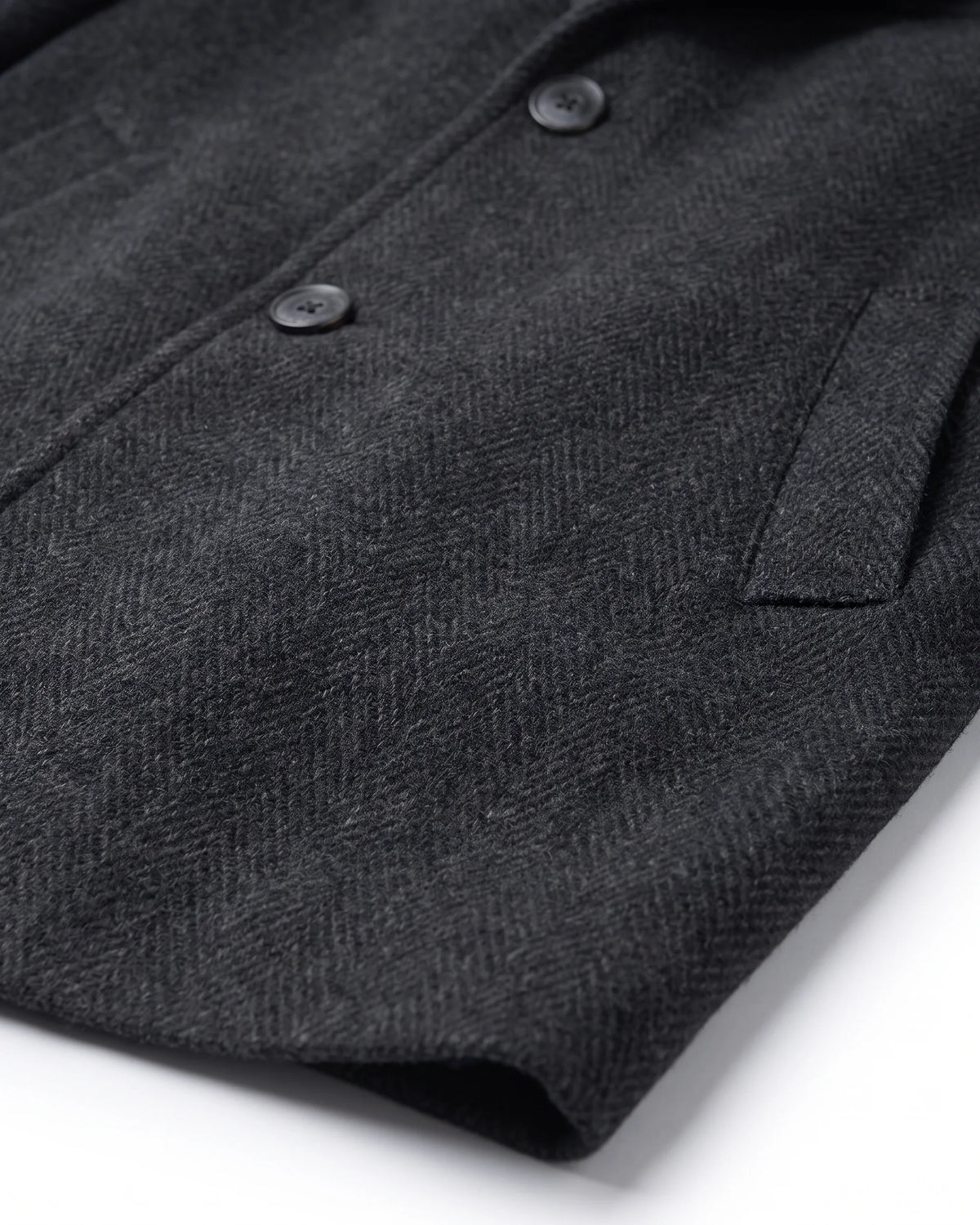 Black Herringbone New City Overcoat — detail2