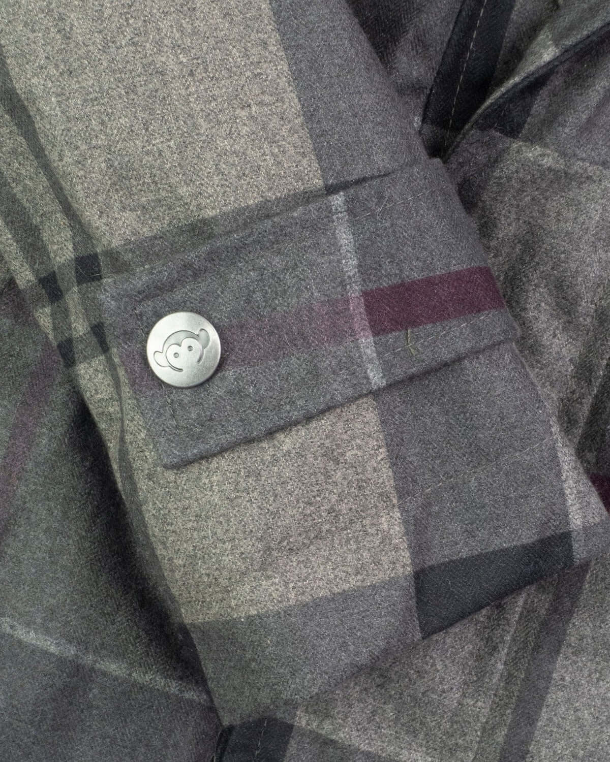 Close-up of the Grey Plaid New Gotham Coat showcasing the cuff and button detail.