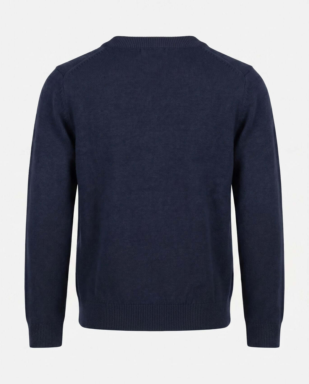 Back view of the Navy Blue Obi Cardigan showcasing a soft plush knit design for active kids.