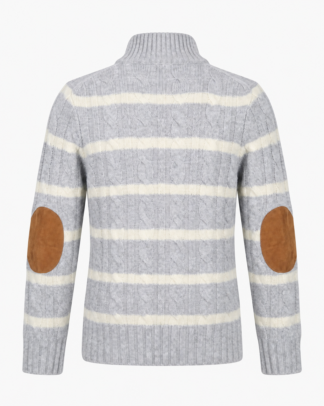 Appaman girls' gray striped cable-knit sweater, back view.