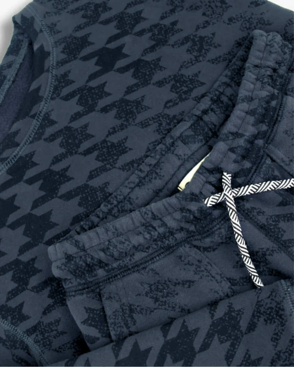 Blue Houndstooth Revel Crewneck and matching pants in a cozy blue pattern, perfect for kids' style.