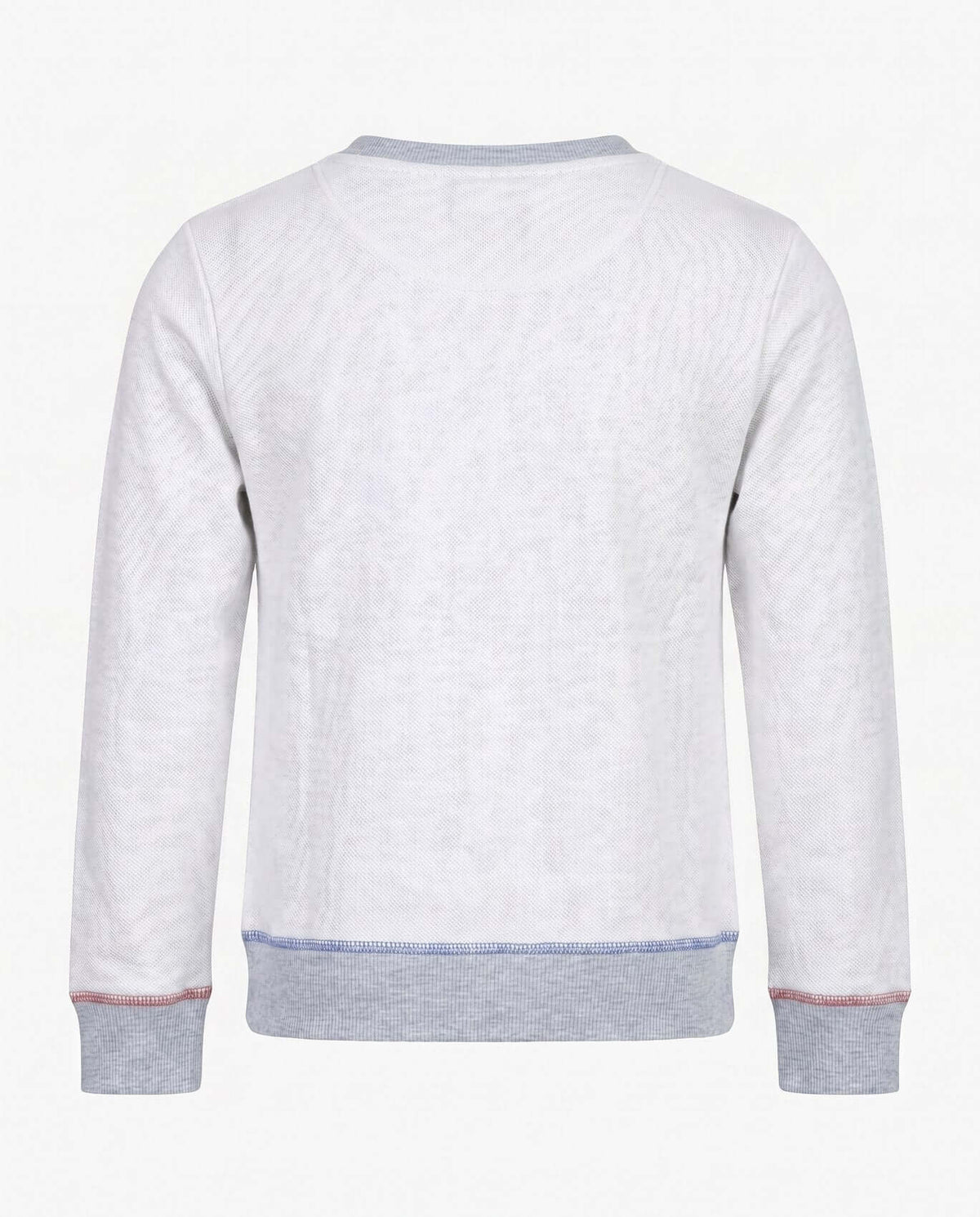 Back view of the Heather Mist Revel Crewneck sweatshirt showcasing its classic crewneck design and ribbed cuffs.