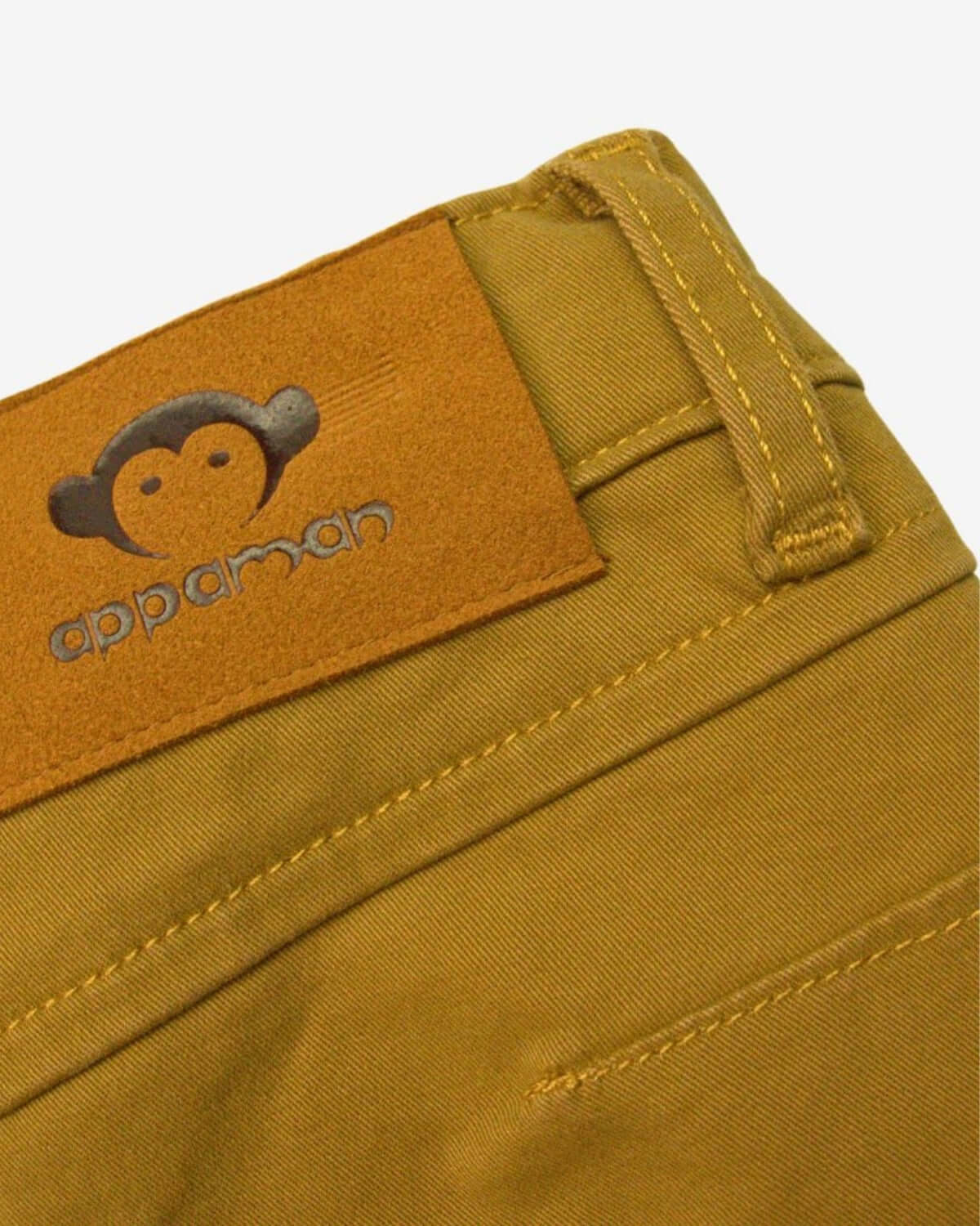 British Khaki Skinny Twill Pants close-up with Appaman logo and stitching details.