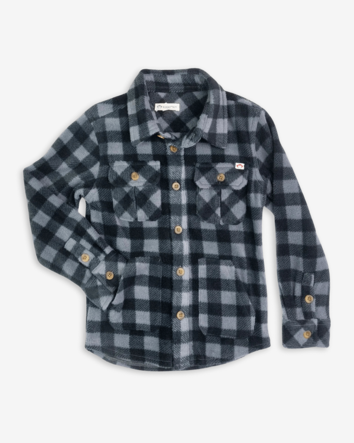 Grey/Black Check Snow Fleece Shirt, thick flannel for kids, perfect for cold winter days.