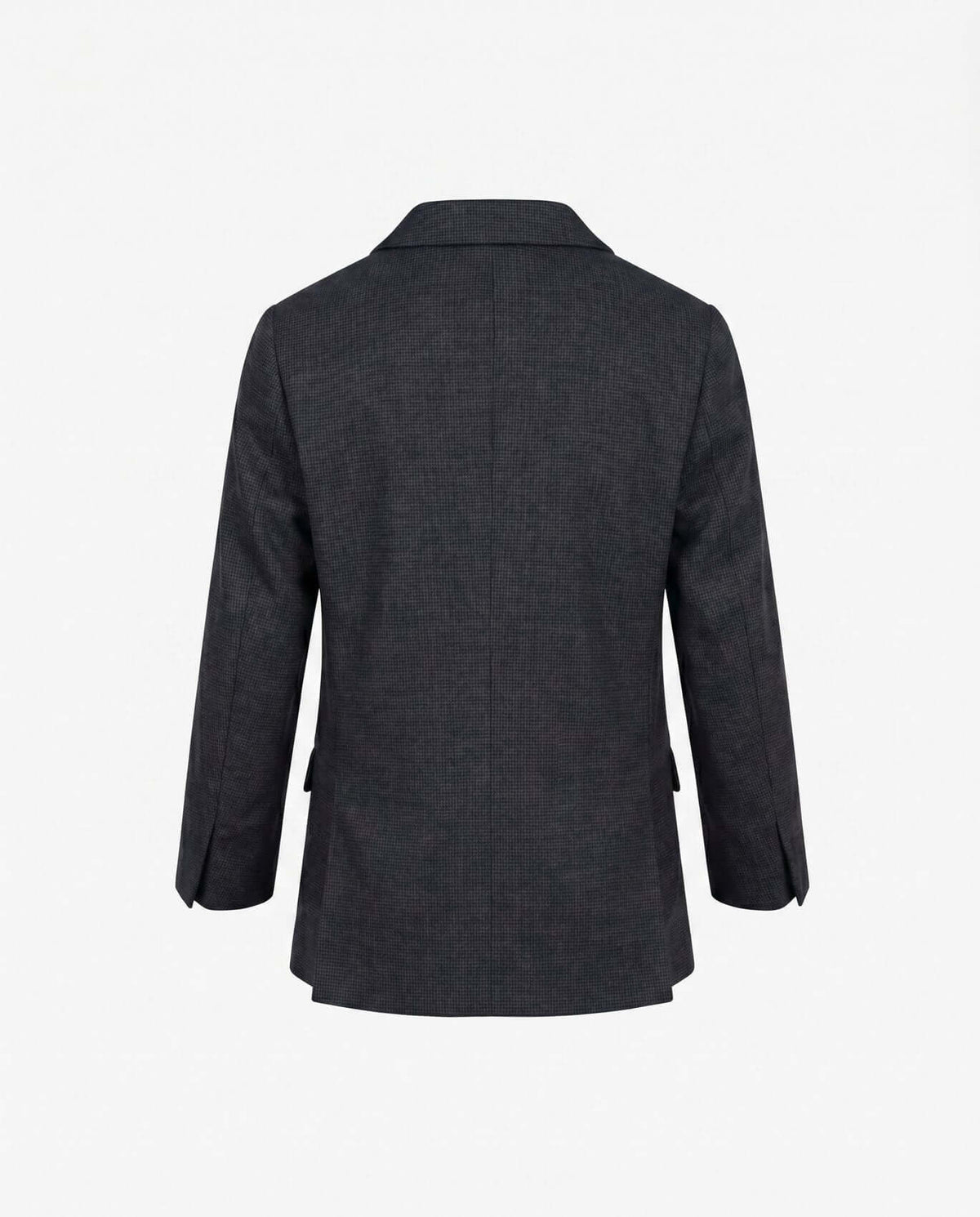 Back view of the Black Micro Houndstooth Stretchy Mod Suit featuring a tailored silhouette and notched lapels.
