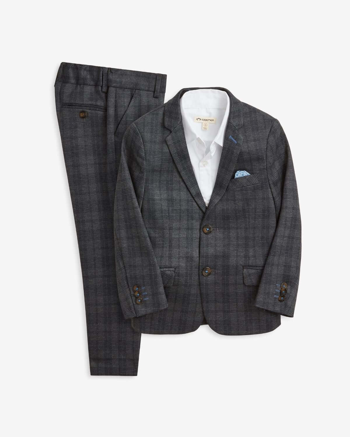Gentleman's Plaid Stretchy Mod Suit featuring a grey blazer and matching trousers.