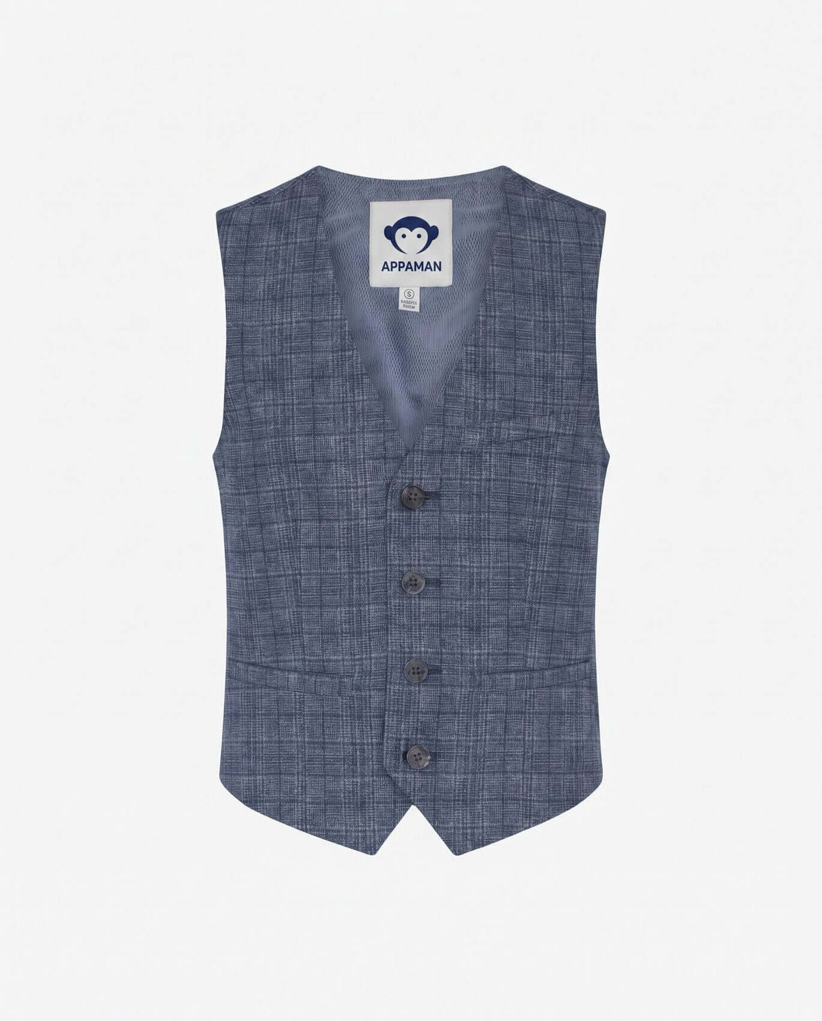 Chambray Plaid Tailored Vest from Appaman, featuring five-button front and classic V-neck design.