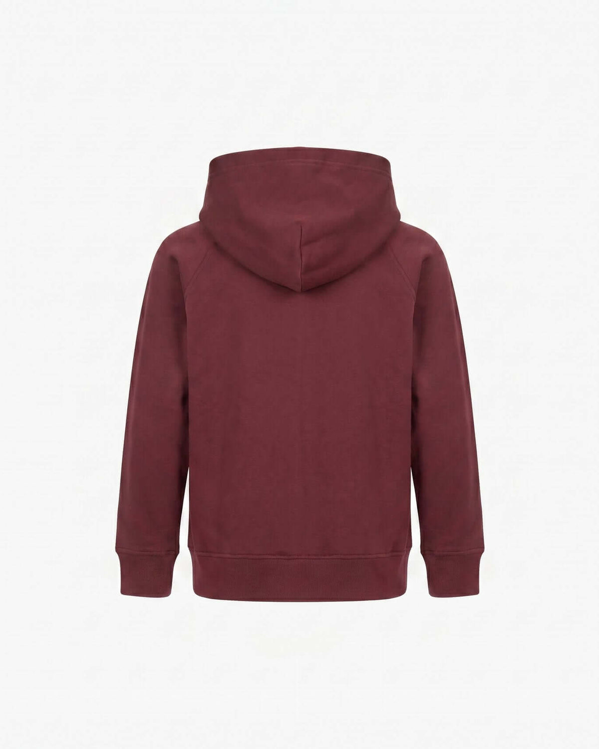 Back view of the Berry Cozy Raglan Hoodie showcasing its stylish design and rich berry color.