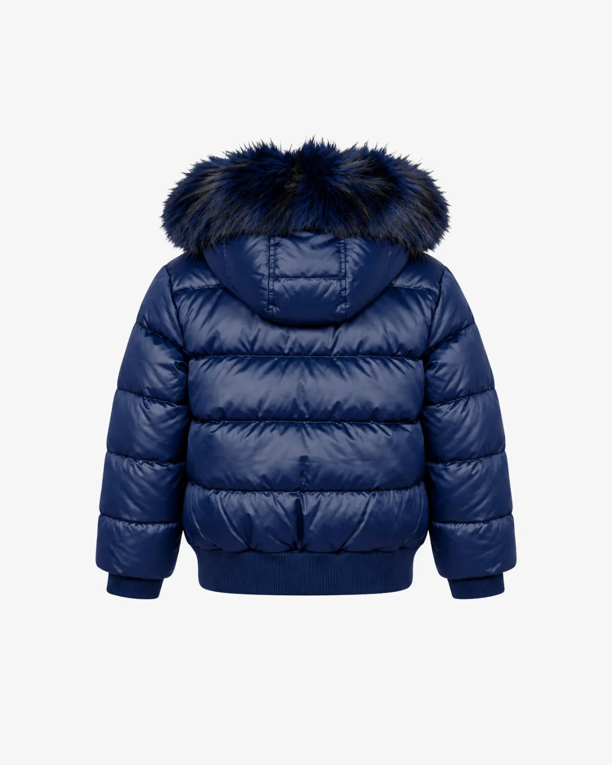Appaman girls' Kyla puffer jacket in navy shine, back view.
