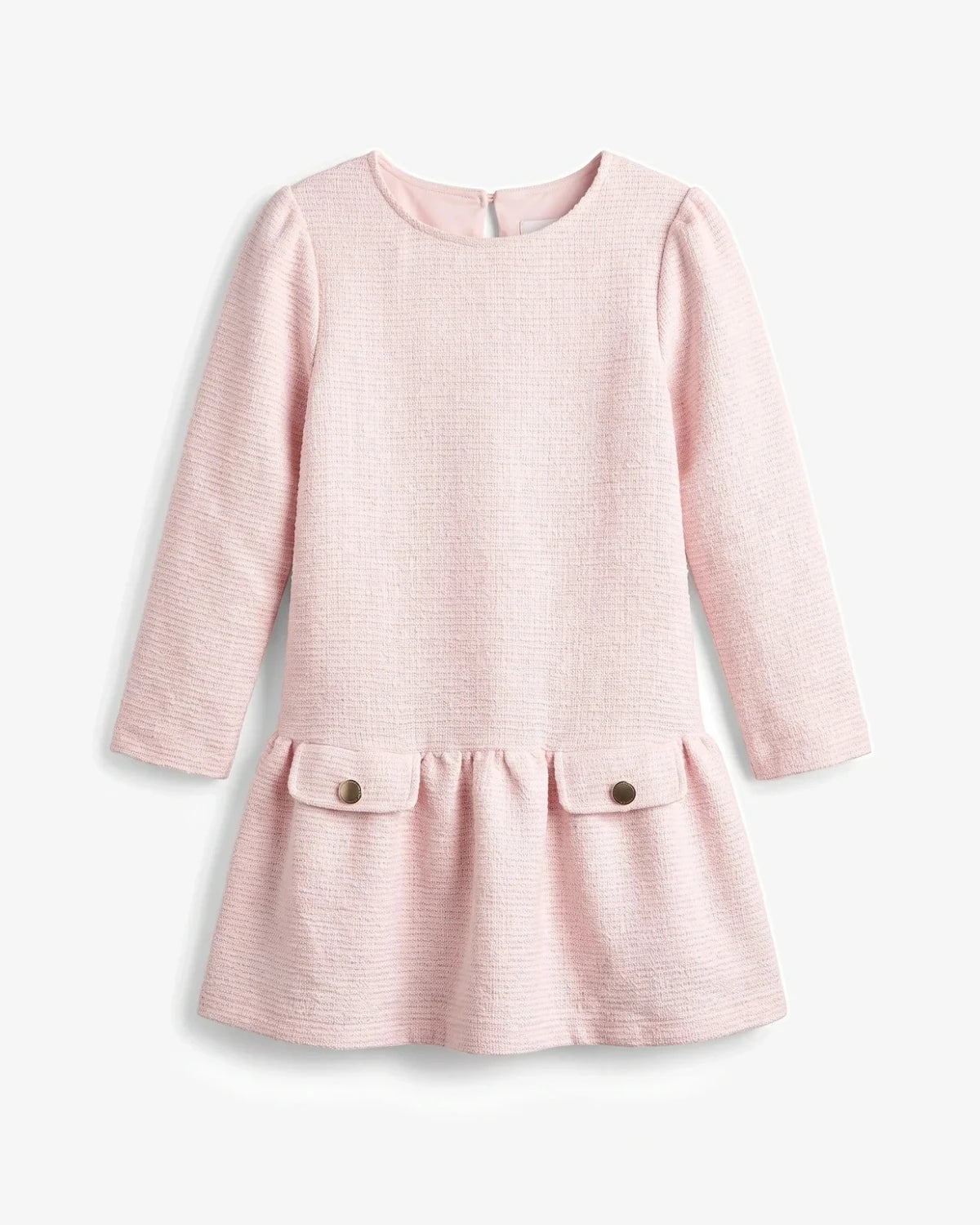Appaman girls' tweed drop waist dress pink, front view.