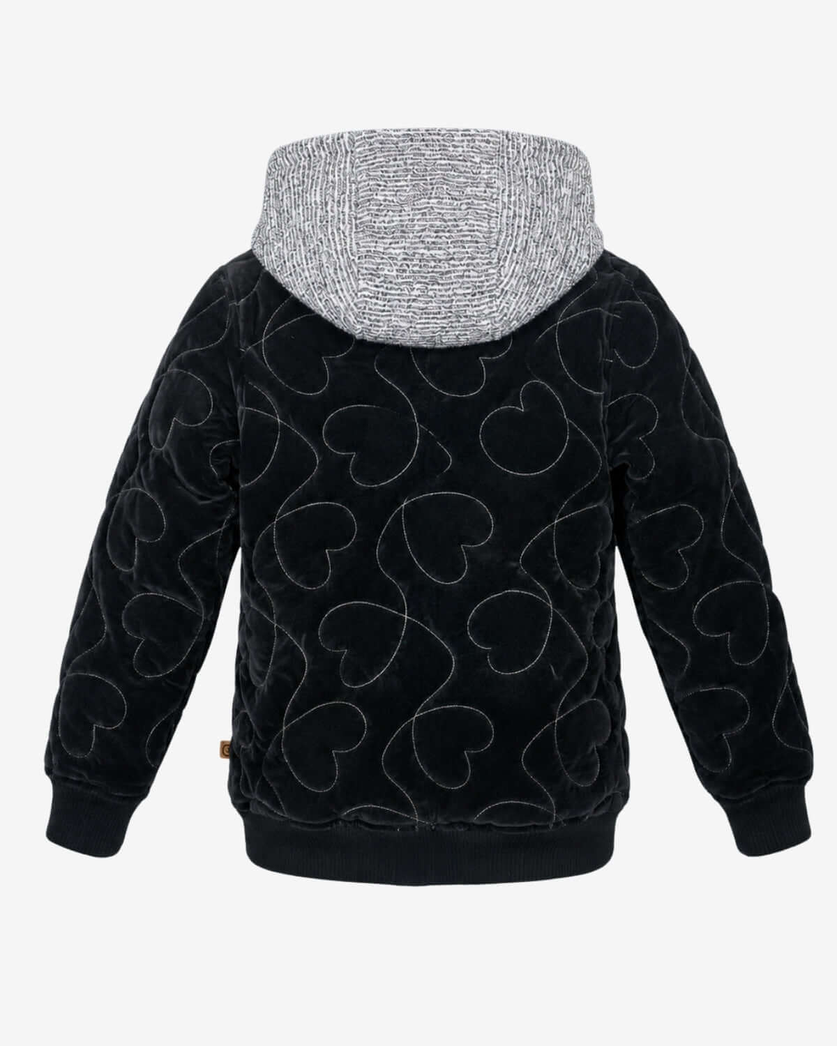 Black hoodie with heart patterns on a white background