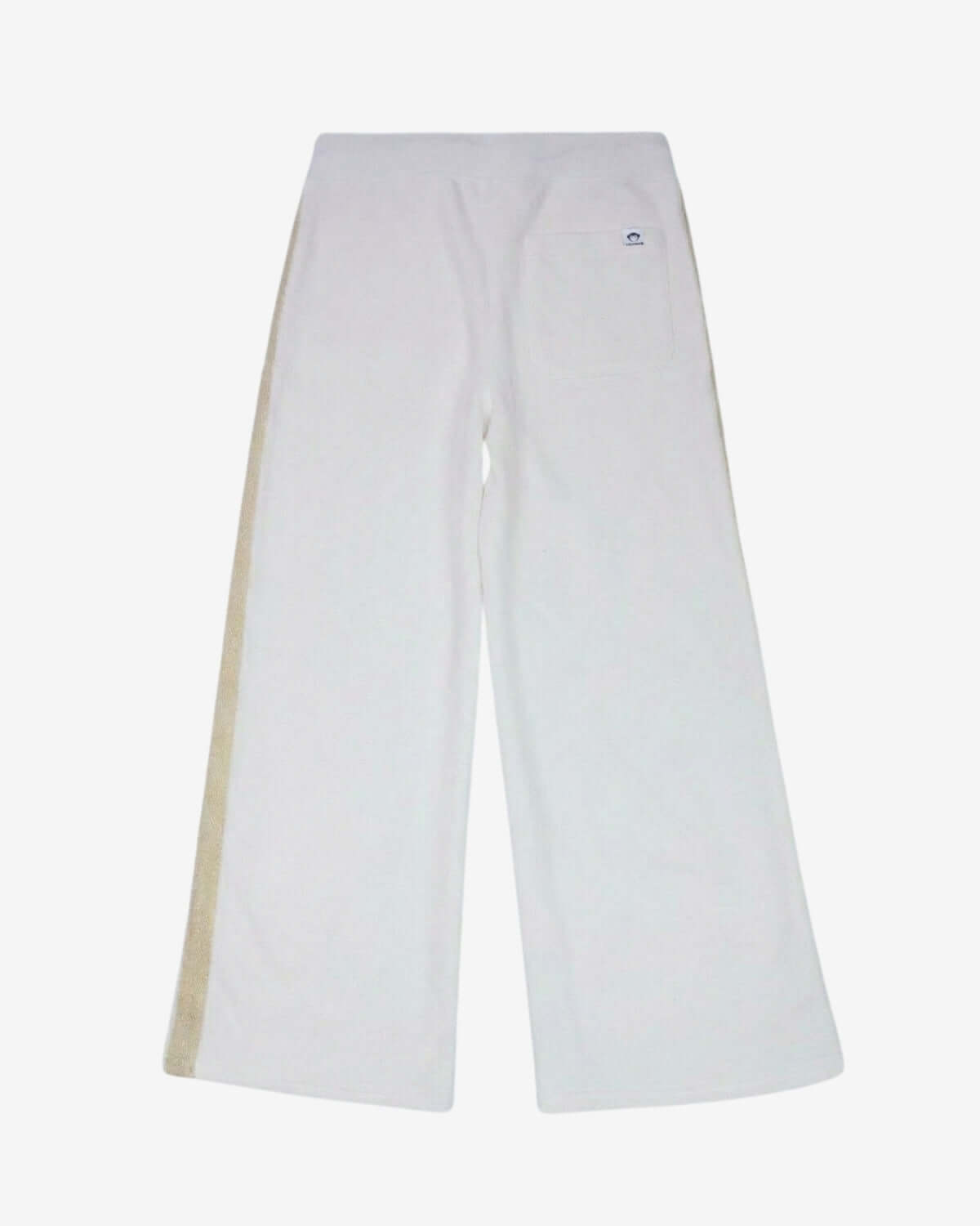 White pants with a beige stripe on a white background