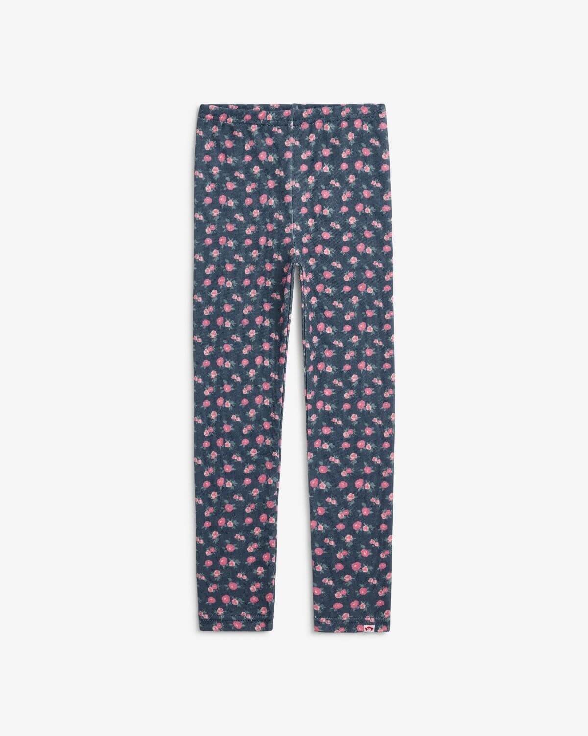 Navy Primrose Leggings featuring a navy base with a playful pink rose print for kids' fashion.
