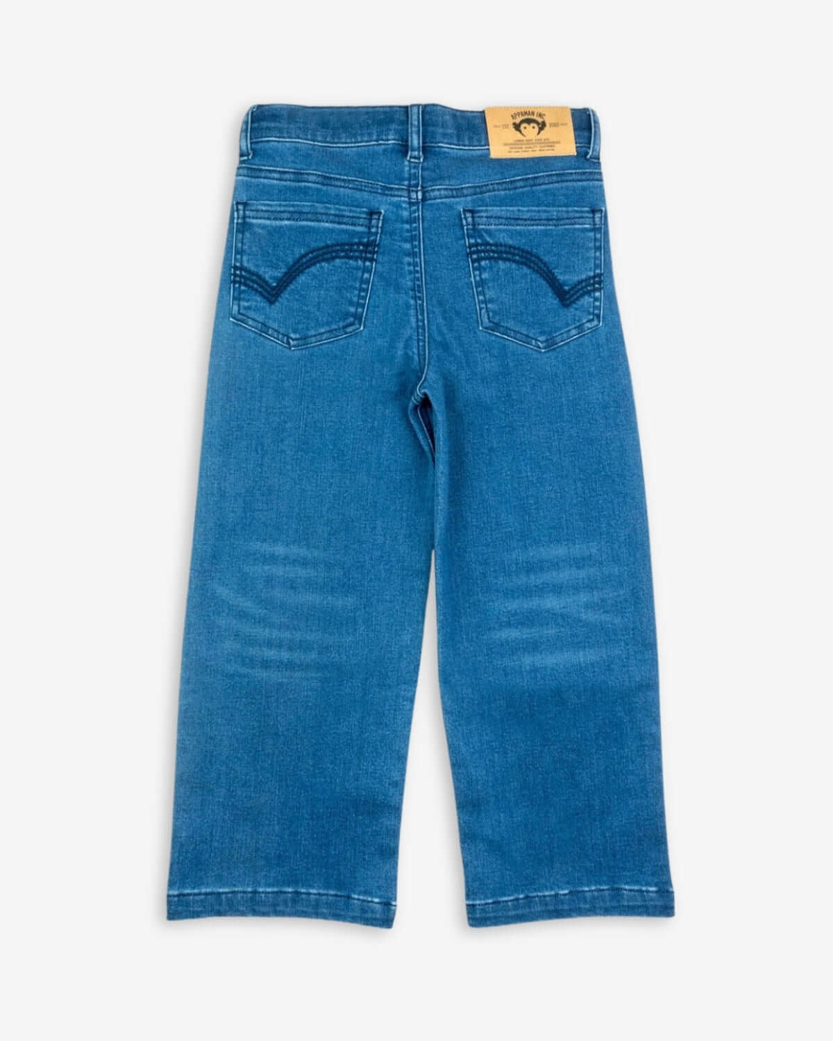 Medium Wash Liana Pant back view showcasing wide leg design and pockets.