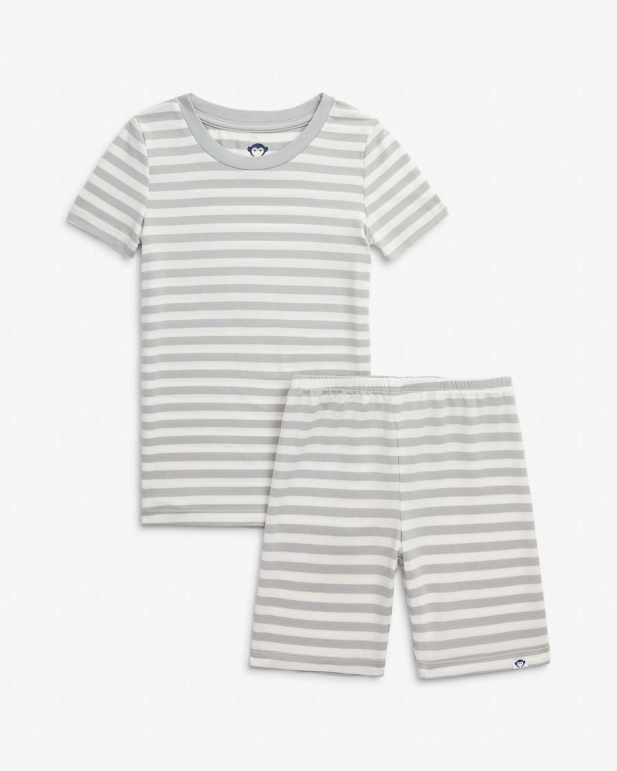 Light Grey 2-Piece Short Sleeve Pajama Set in Light Heather Grey Stripes