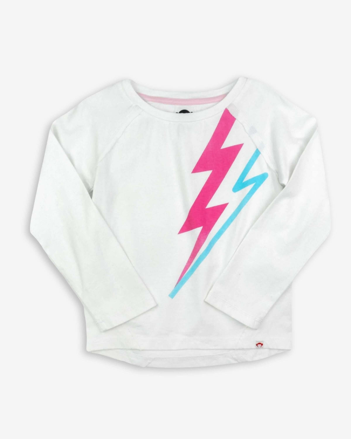Lightning Bolt Adler Tee featuring a colorful lightning bolt graphic design on a white long-sleeve shirt.