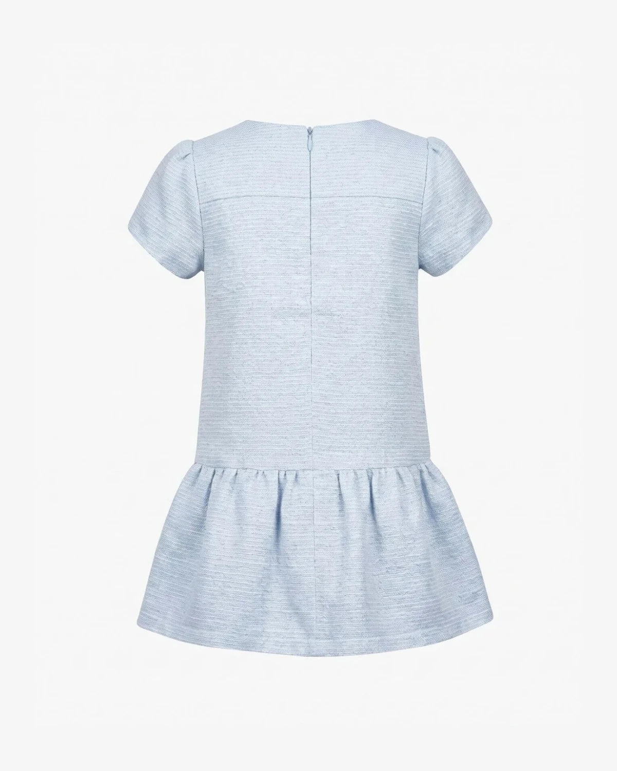 Appaman girls' tweed drop waist dress blue, back view.