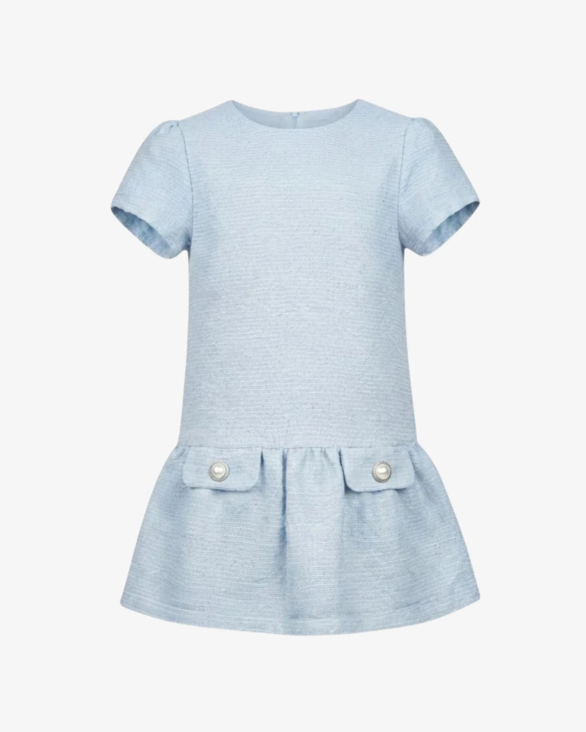 Appaman girls' tweed drop waist dress blue, front view.