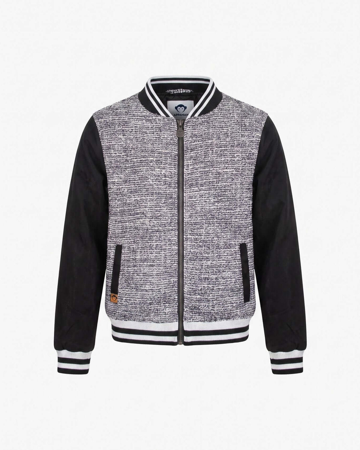 Black Boucle Nikki Bomber Jacket featuring luxe texture, ribbed details, and modern zip-front closure.